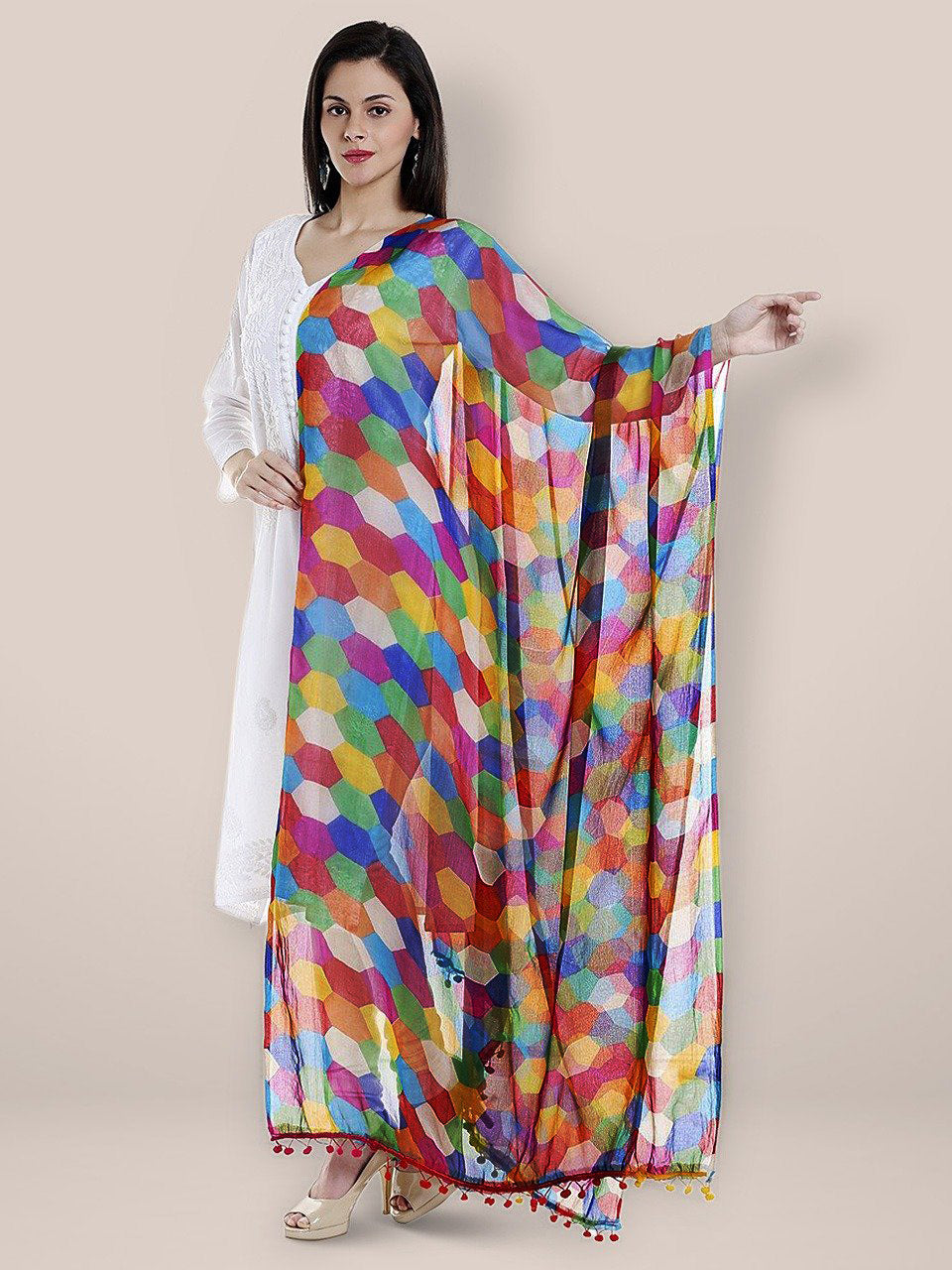 Multicoloured Printed Chiffon Dupatta freeshipping - Dupatta Bazaar