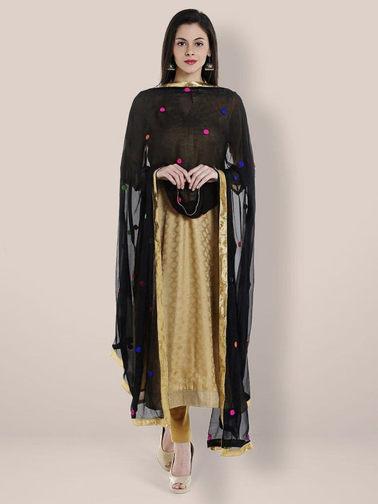 Black Chiffon Dupatta with Multicoloured Embroidery. freeshipping - Dupatta Bazaar