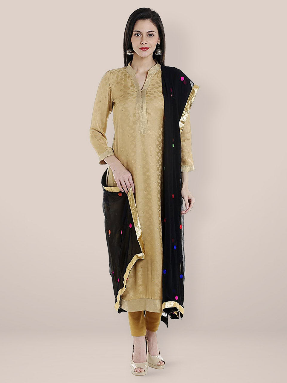 Black Chiffon Dupatta with Multicoloured Embroidery. freeshipping - Dupatta Bazaar