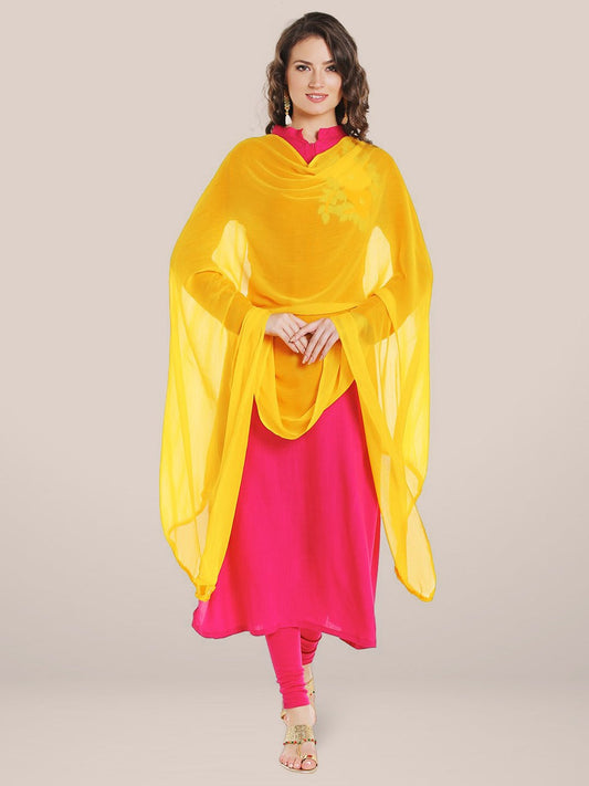 Yellow Chiffon Dupatta with lace freeshipping - Dupatta Bazaar