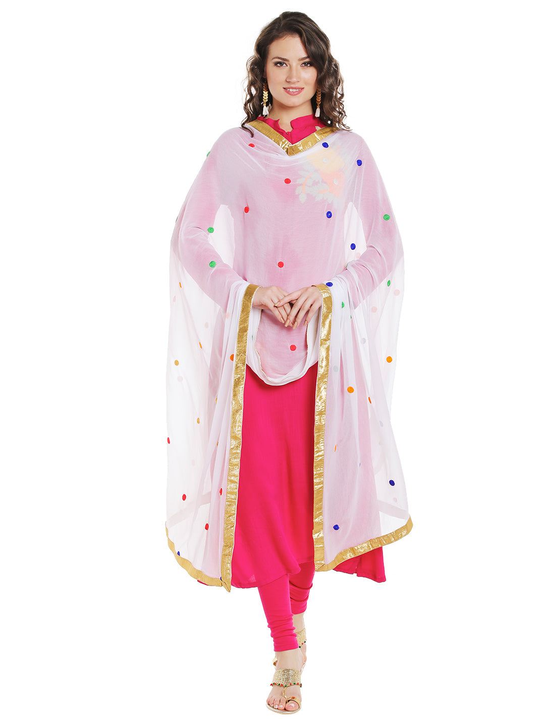 Dupatta Bazaar Woman's Multicolour Embroidered White Chiffon Dupatta - Dupatta Bazaar