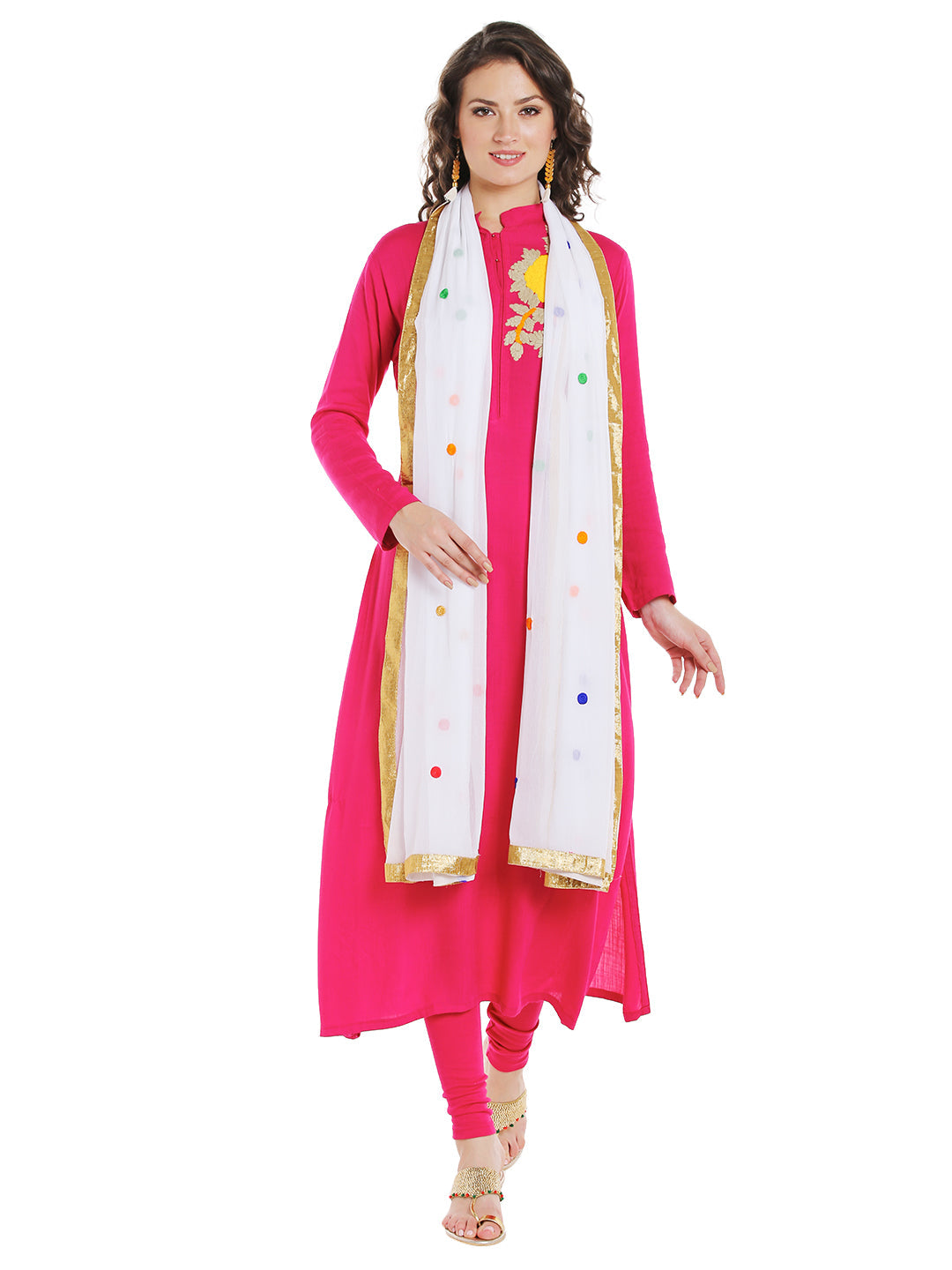 Dupatta Bazaar Woman's Multicolour Embroidered White Chiffon Dupatta - Dupatta Bazaar
