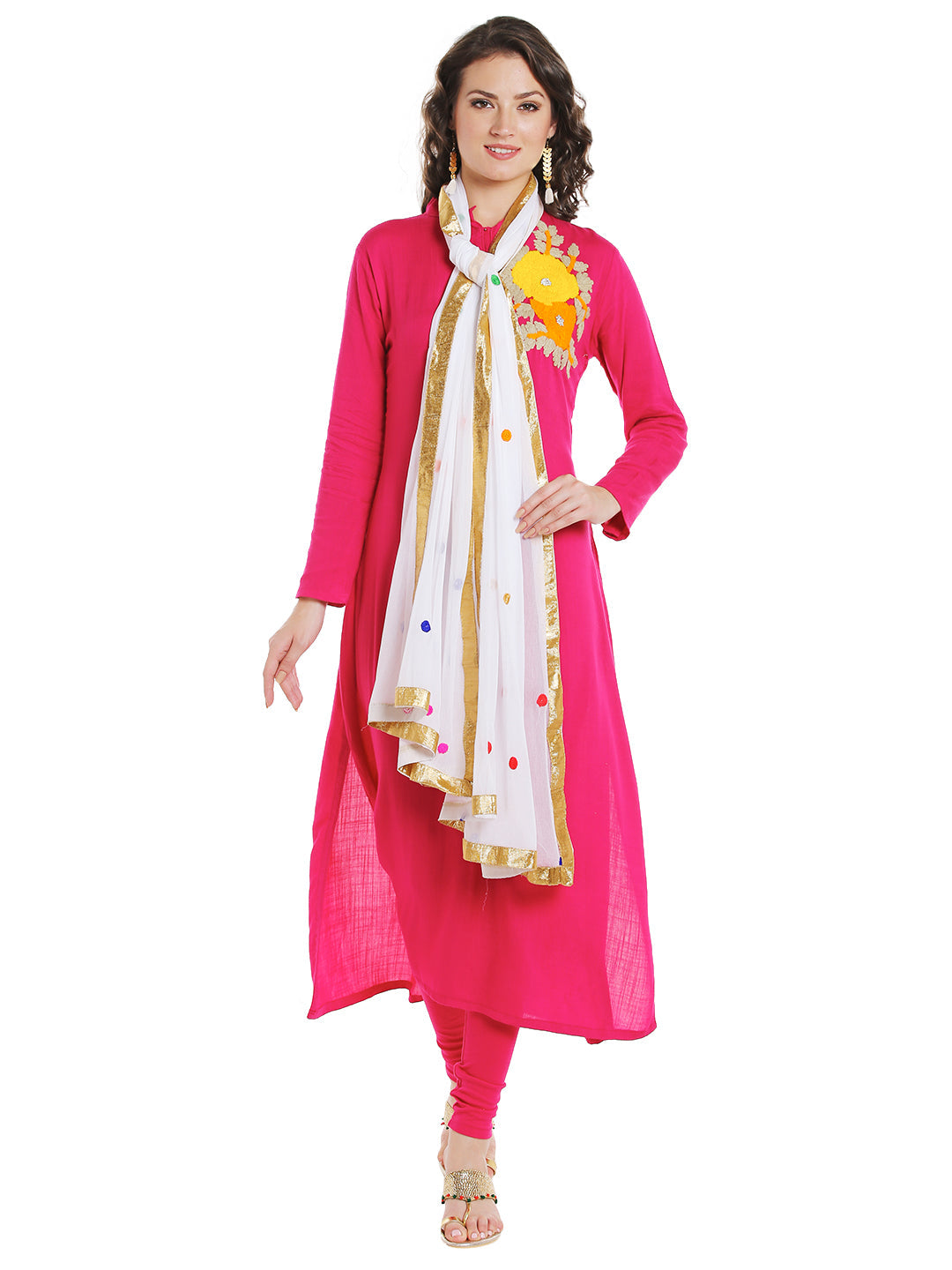 Dupatta Bazaar Woman's Multicolour Embroidered White Chiffon Dupatta - Dupatta Bazaar