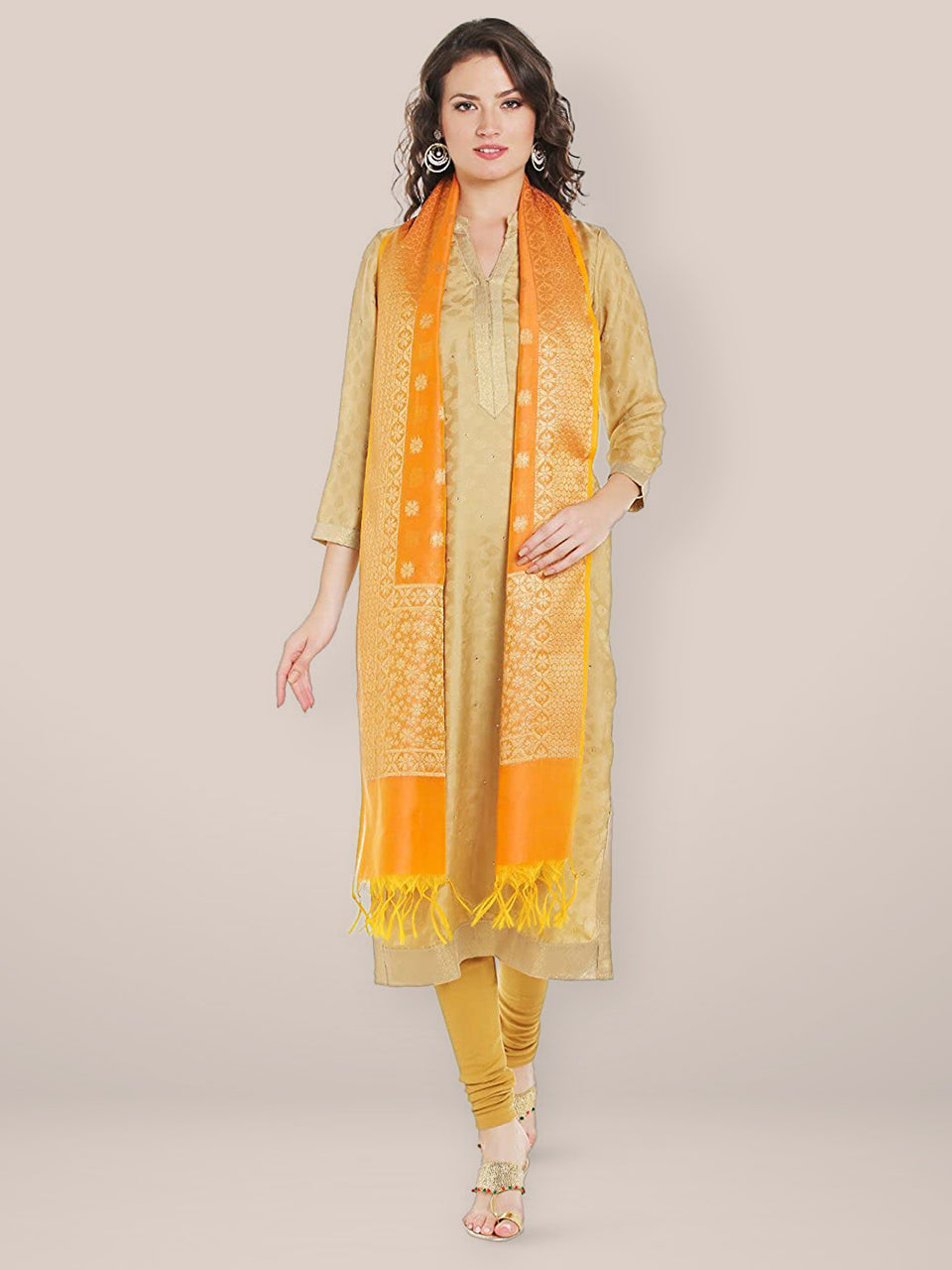 Banarasi Silk Woven Orange & Gold dupatta freeshipping - Dupatta Bazaar