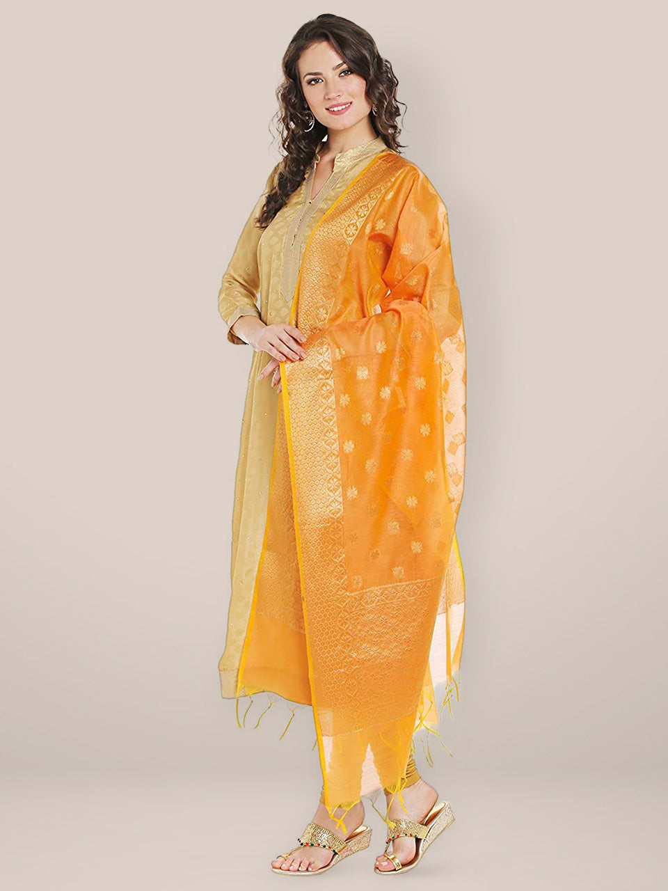 Banarasi Silk Woven Orange & Gold dupatta freeshipping - Dupatta Bazaar