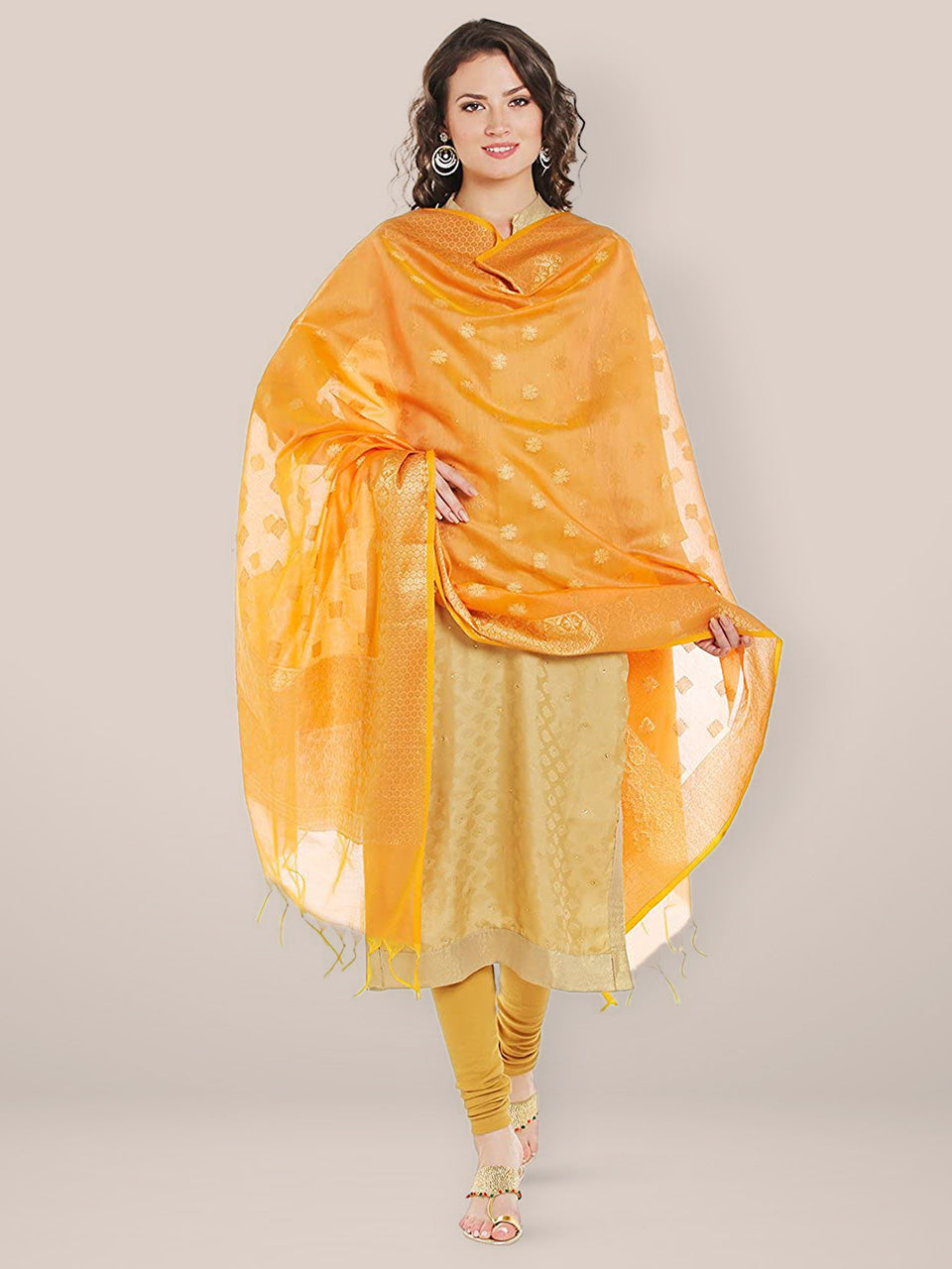 Banarasi Silk Woven Orange & Gold dupatta freeshipping - Dupatta Bazaar