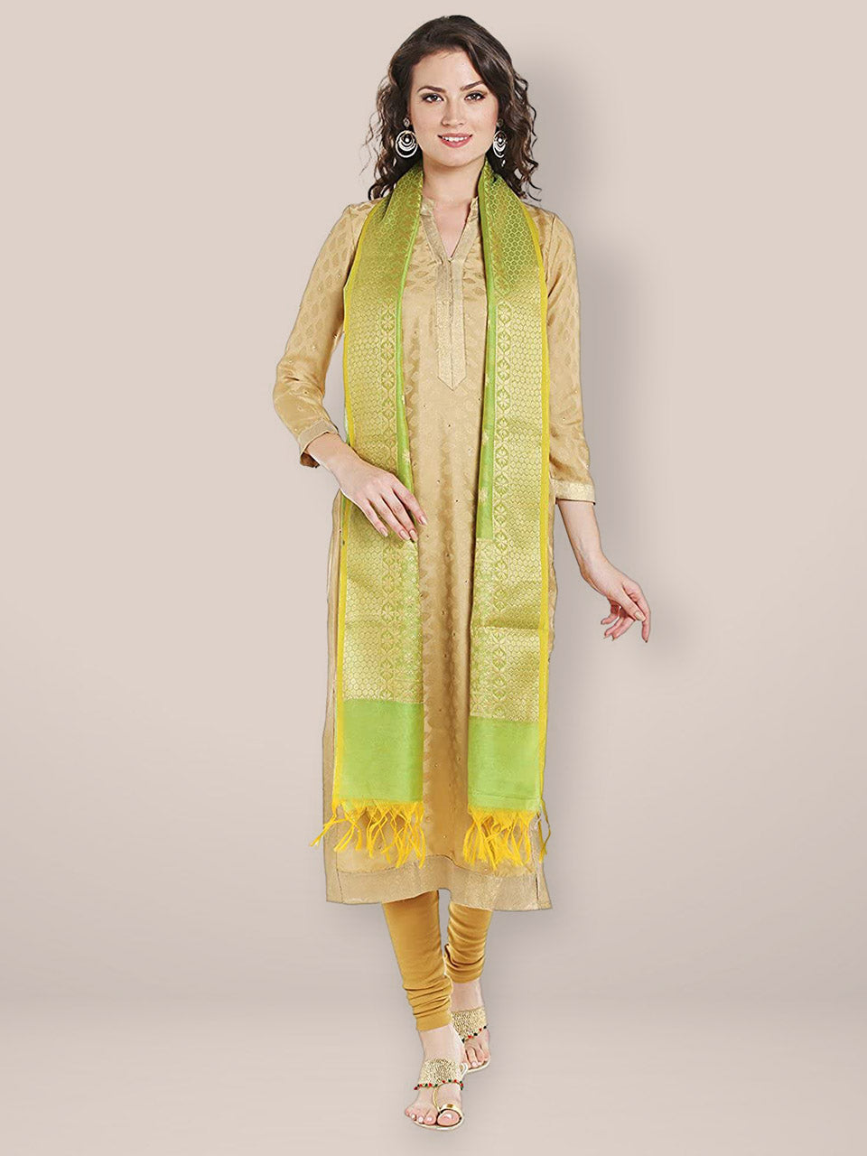 Benarasi Silk Woven Green & Gold dupatta freeshipping - Dupatta Bazaar