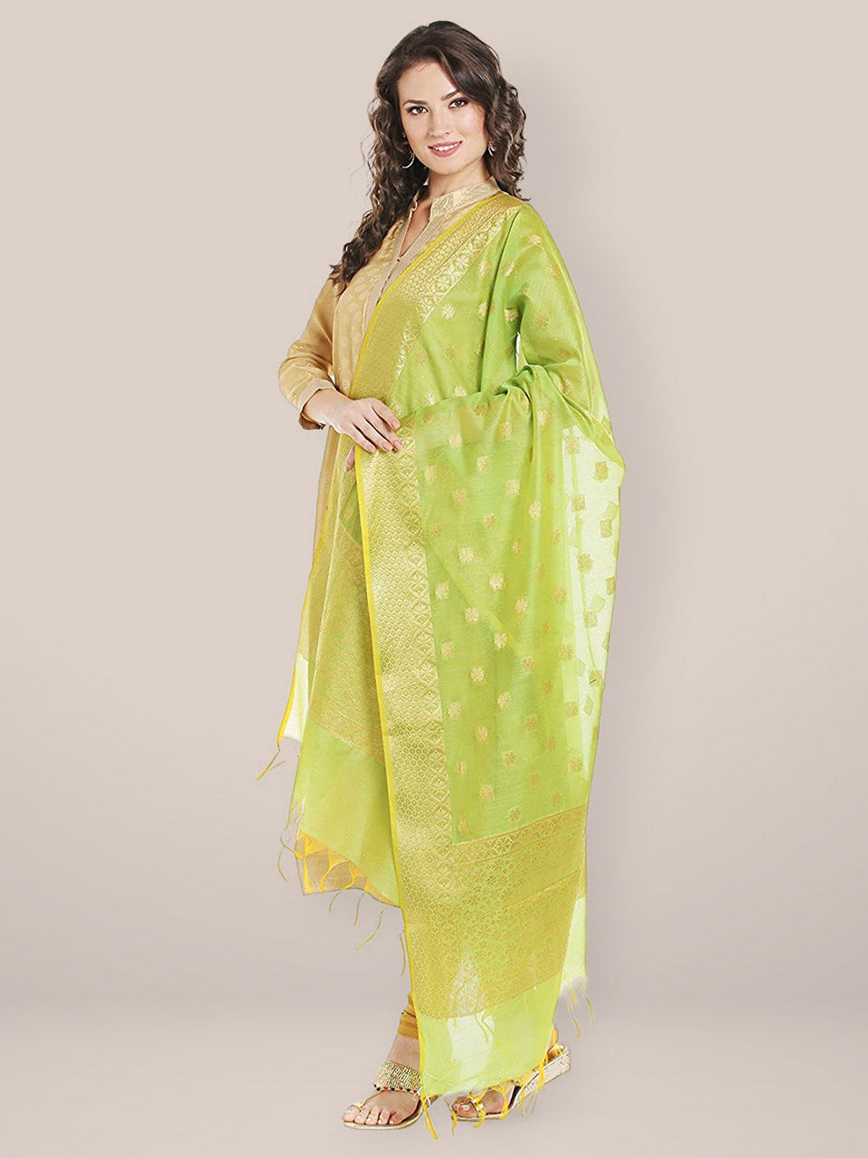 Benarasi Silk Woven Green & Gold dupatta freeshipping - Dupatta Bazaar