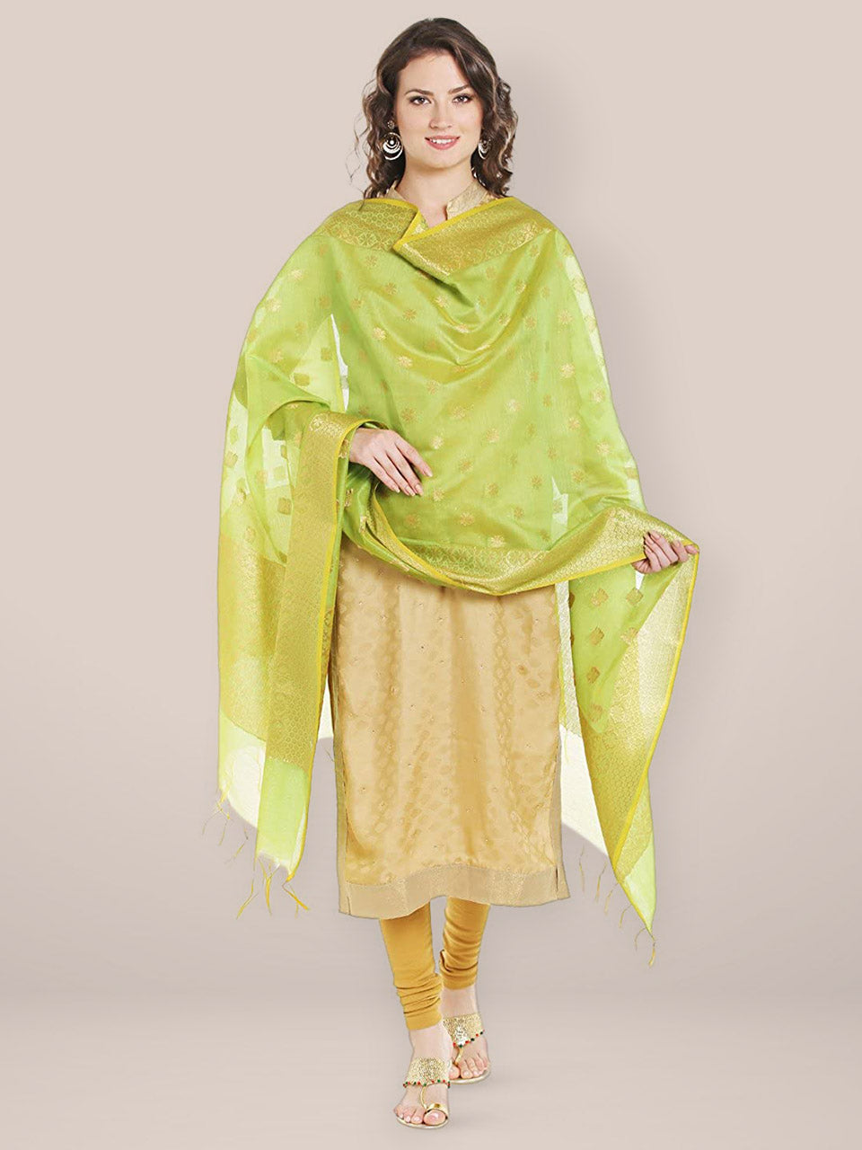 Benarasi Silk Woven Green & Gold dupatta freeshipping - Dupatta Bazaar