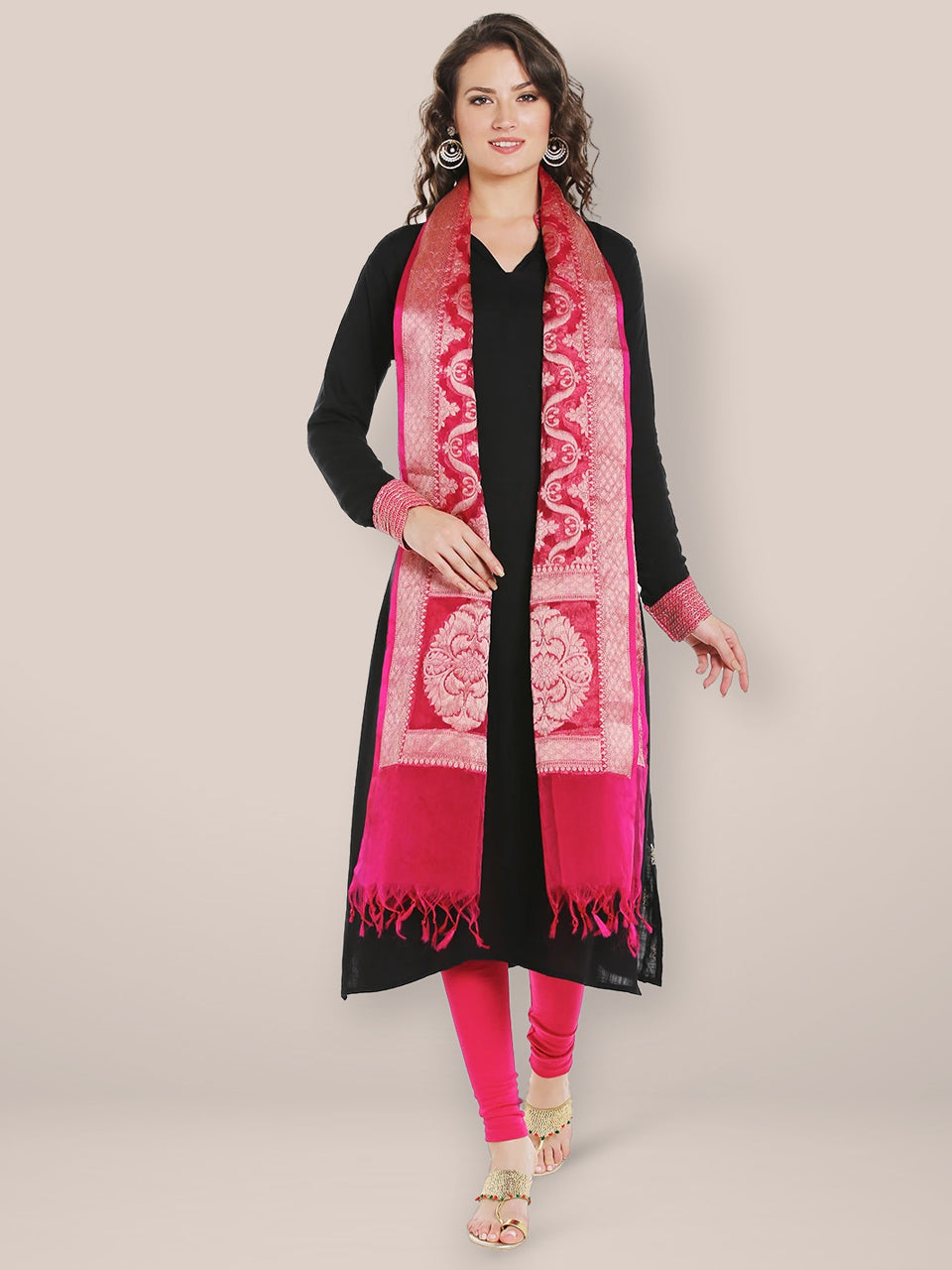 Banarasi Woven Pink & Gold dupatta freeshipping - Dupatta Bazaar
