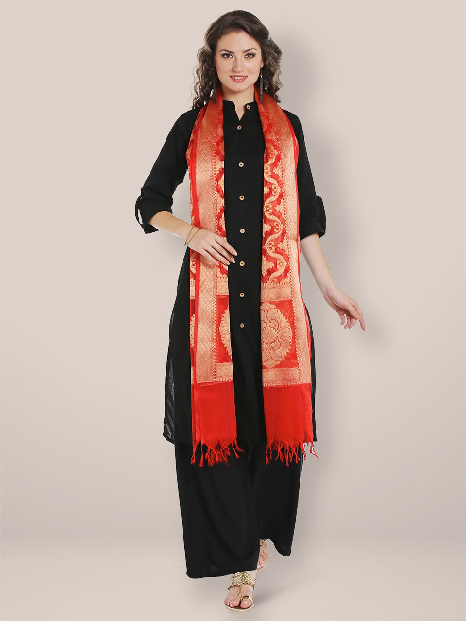 Banarasi Woven Red & Gold dupatta freeshipping - Dupatta Bazaar