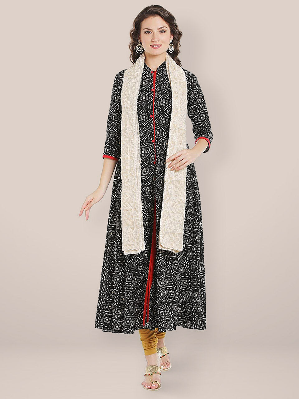 Off White Cotton  Lucknowi Dupatta freeshipping - Dupatta Bazaar