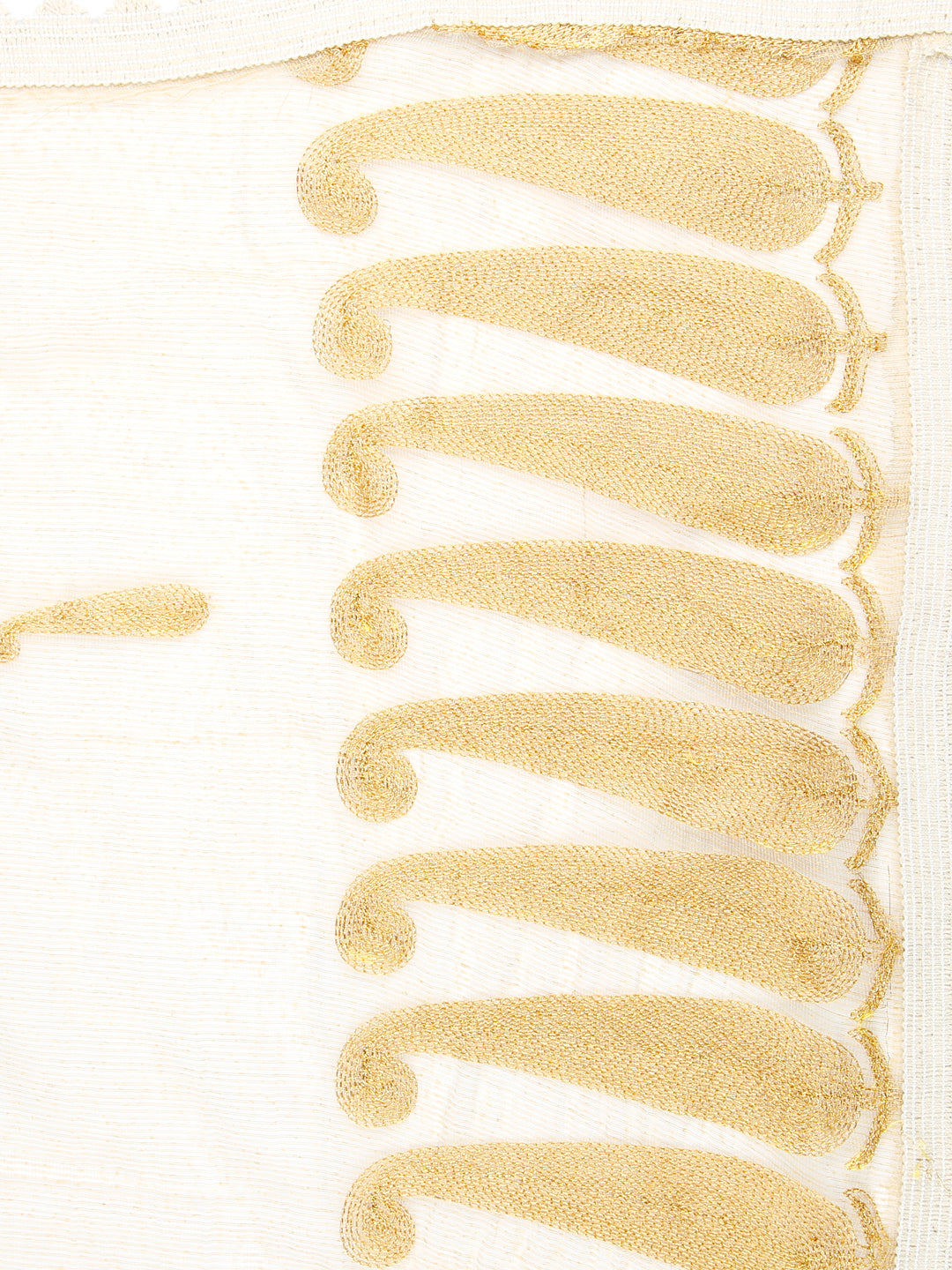 Dupatta Bazaar Women's Ivory Cotton dupatta with Golden Paisley Embroidery - Dupatta Bazaar