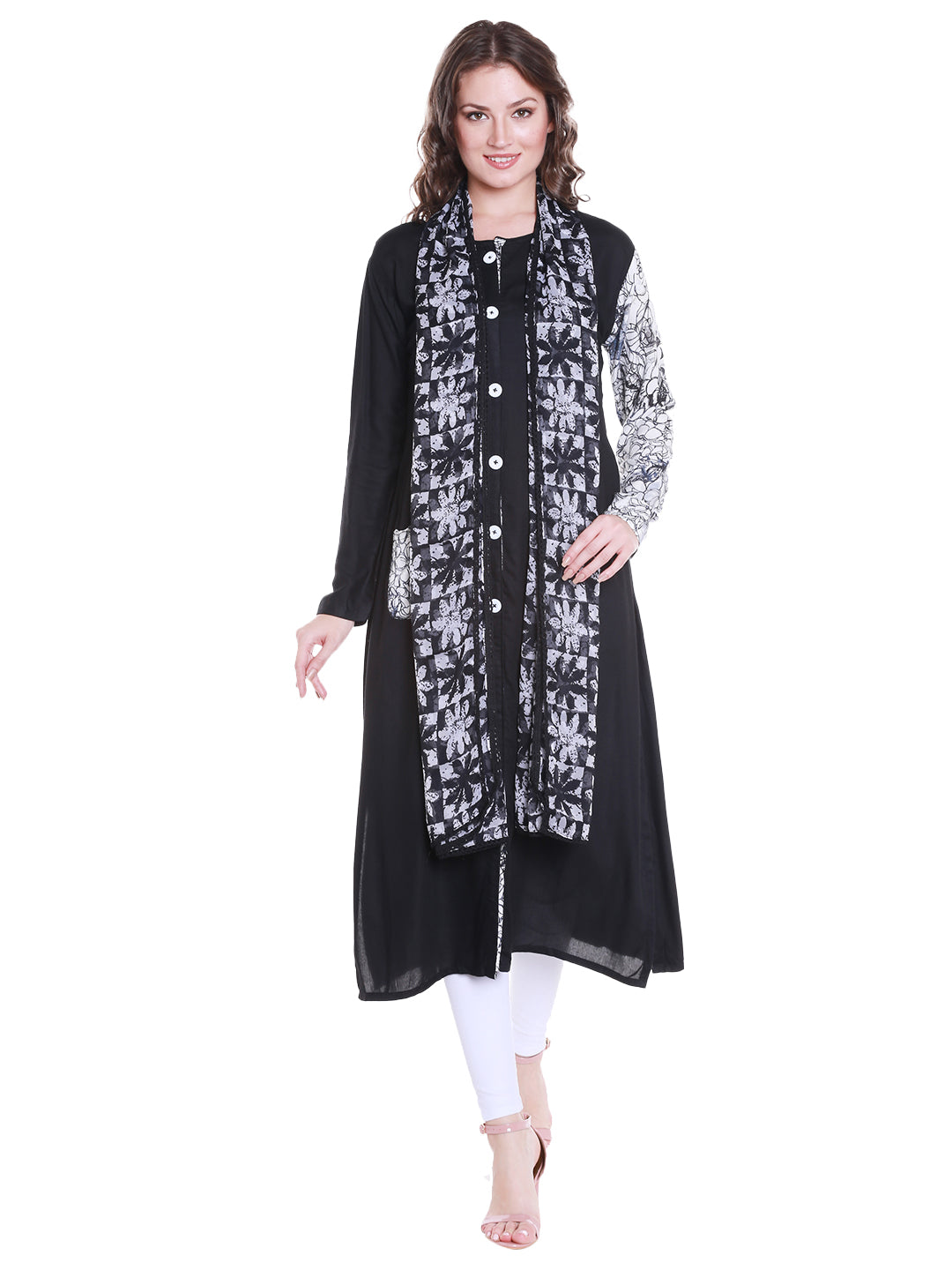 Dupatta Bazaar Women's Black & White Chiffon Dupatta with lace. - Dupatta Bazaar