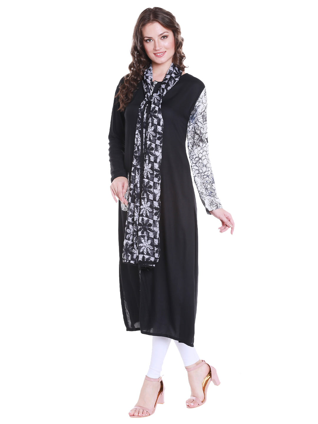 Dupatta Bazaar Women's Black & White Chiffon Dupatta with lace. - Dupatta Bazaar