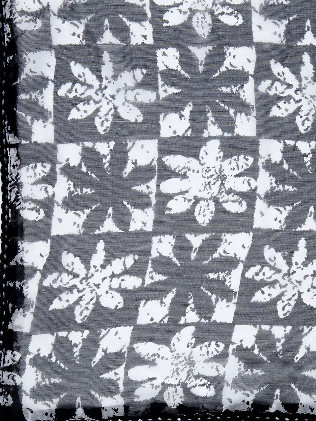 Dupatta Bazaar Women's Black & White Chiffon Dupatta with lace. - Dupatta Bazaar