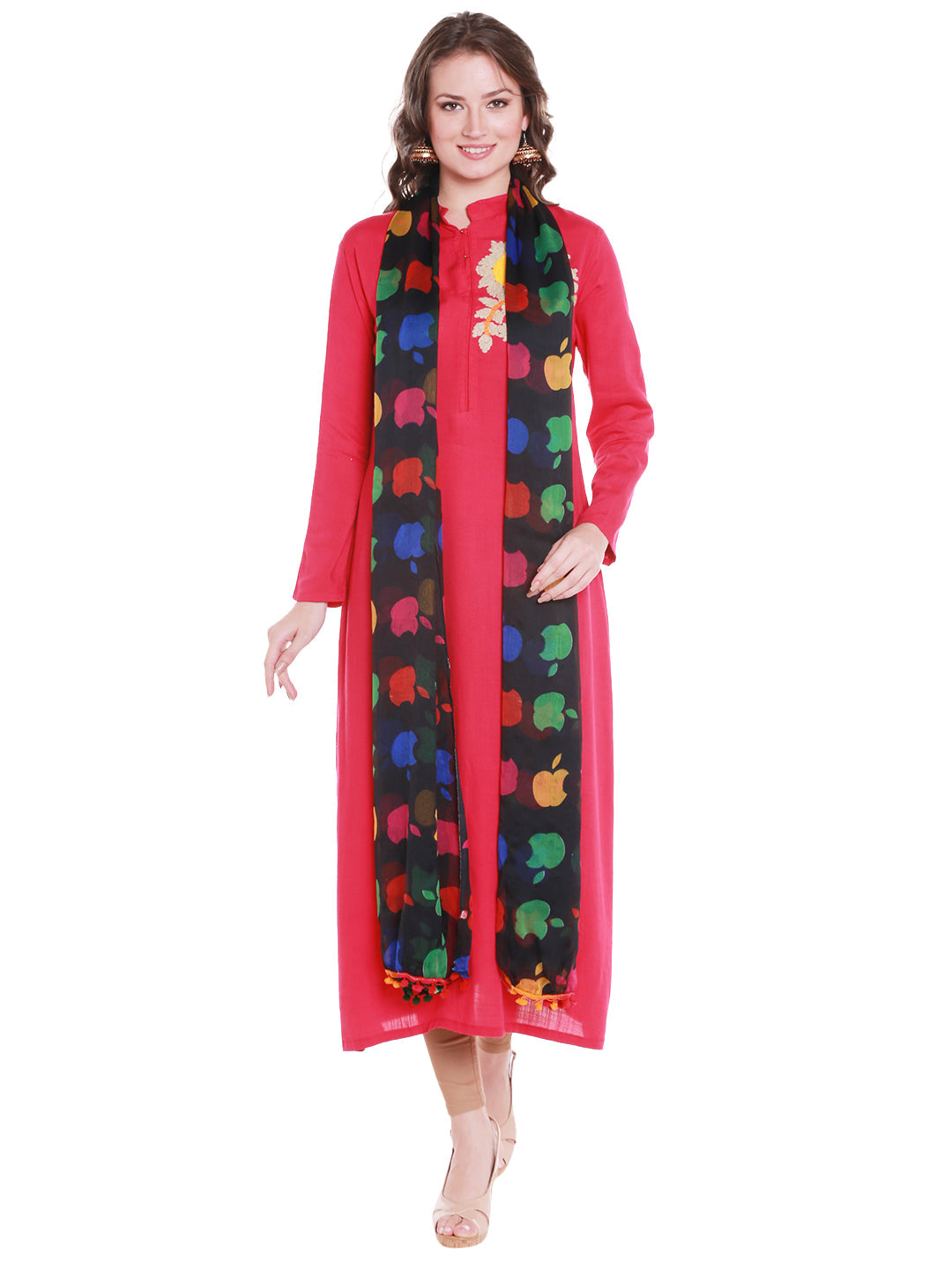 Dupatta Bazaar Women's Black Chiffon Dupatta with Multicoloured print. - Dupatta Bazaar