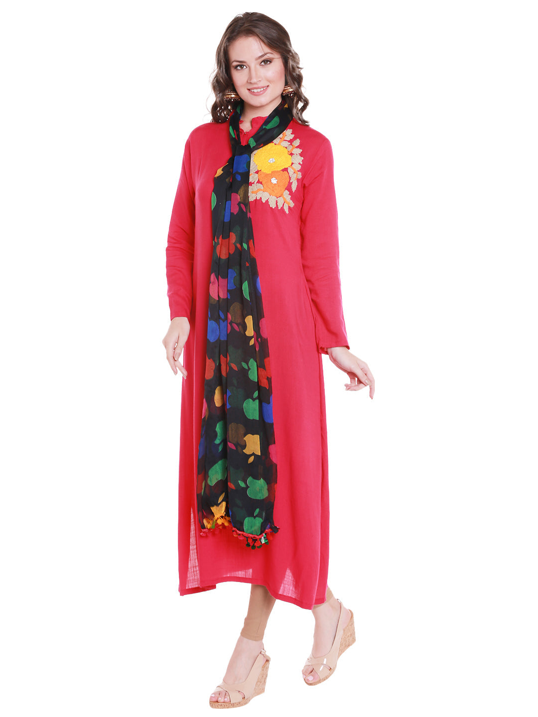 Dupatta Bazaar Women's Black Chiffon Dupatta with Multicoloured print. - Dupatta Bazaar