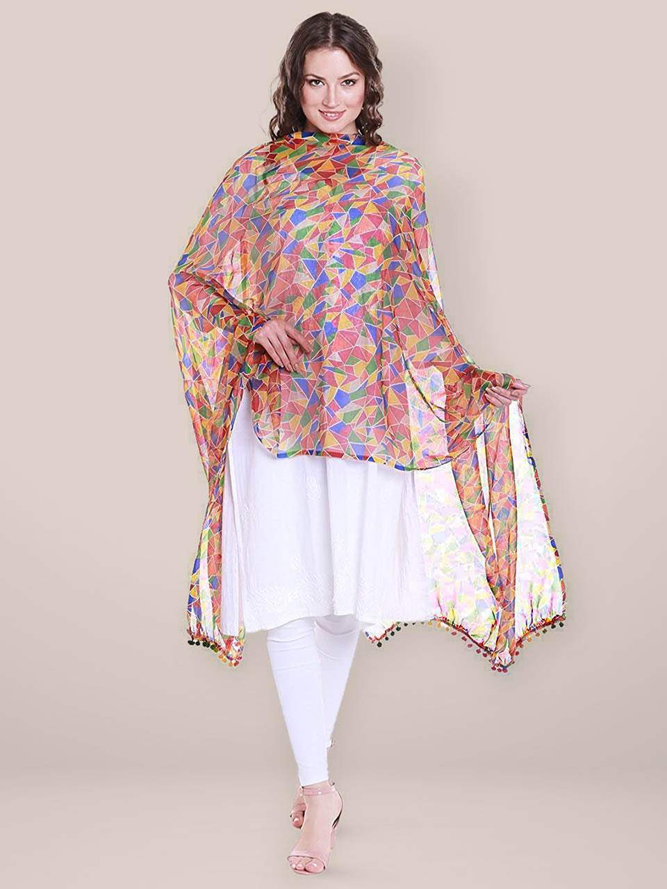 Multicoloured Printed Chiffon Dupatta freeshipping - Dupatta Bazaar