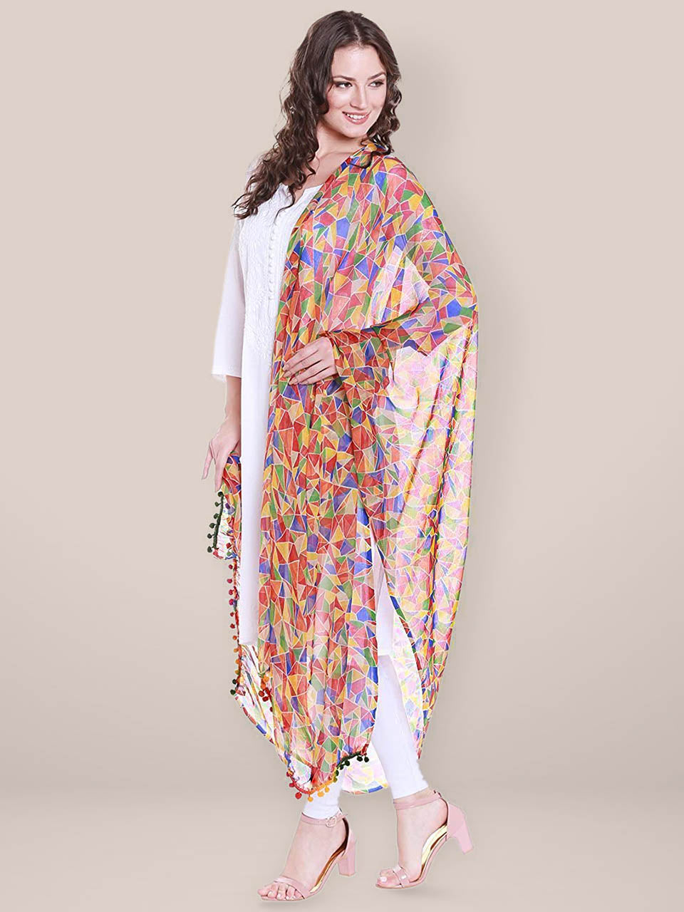 Multicoloured Printed Chiffon Dupatta freeshipping - Dupatta Bazaar