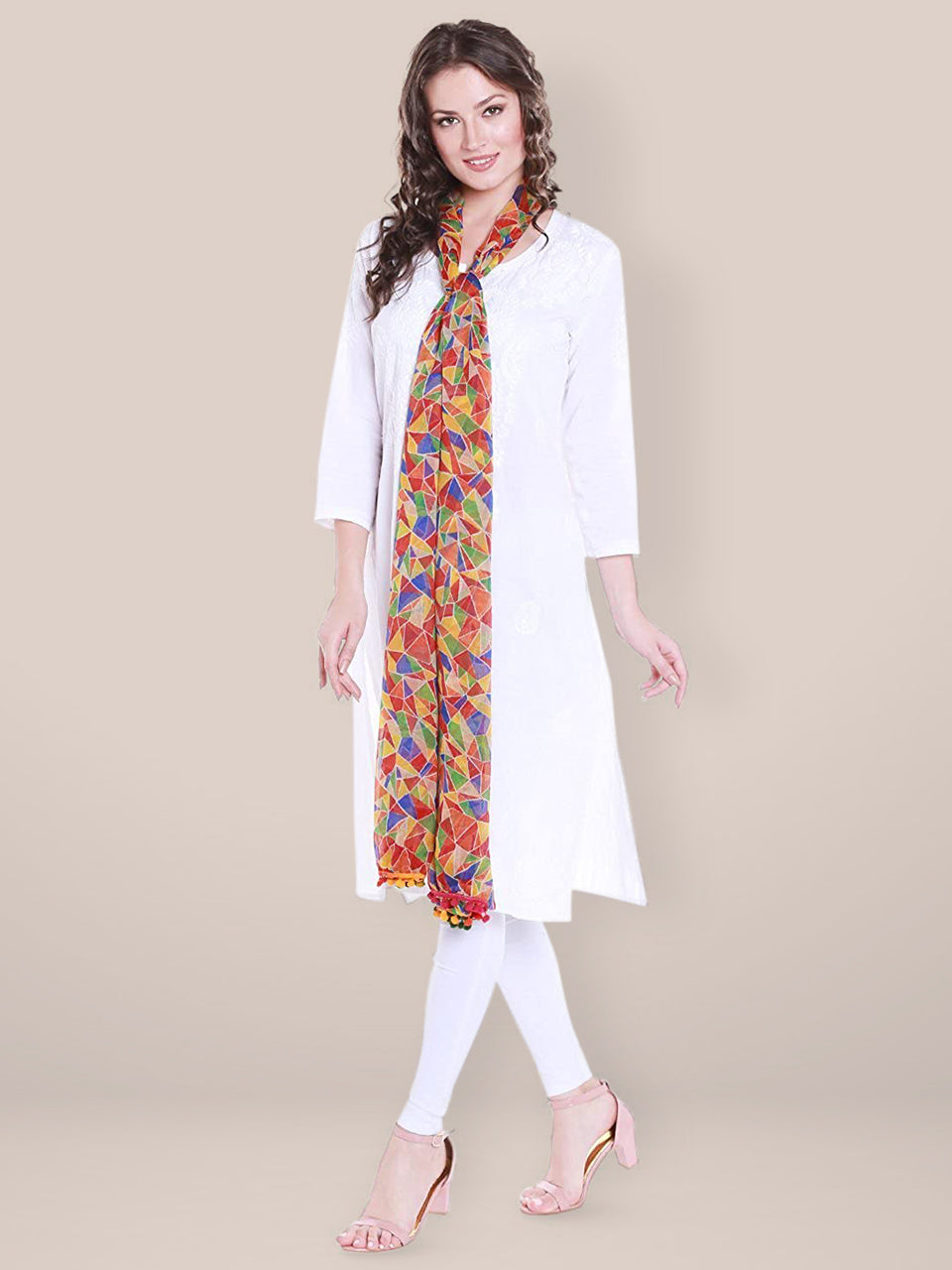 Multicoloured Printed Chiffon Dupatta freeshipping - Dupatta Bazaar