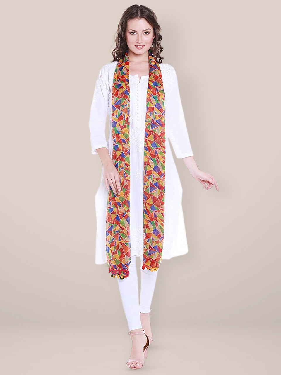Multicoloured Printed Chiffon Dupatta freeshipping - Dupatta Bazaar