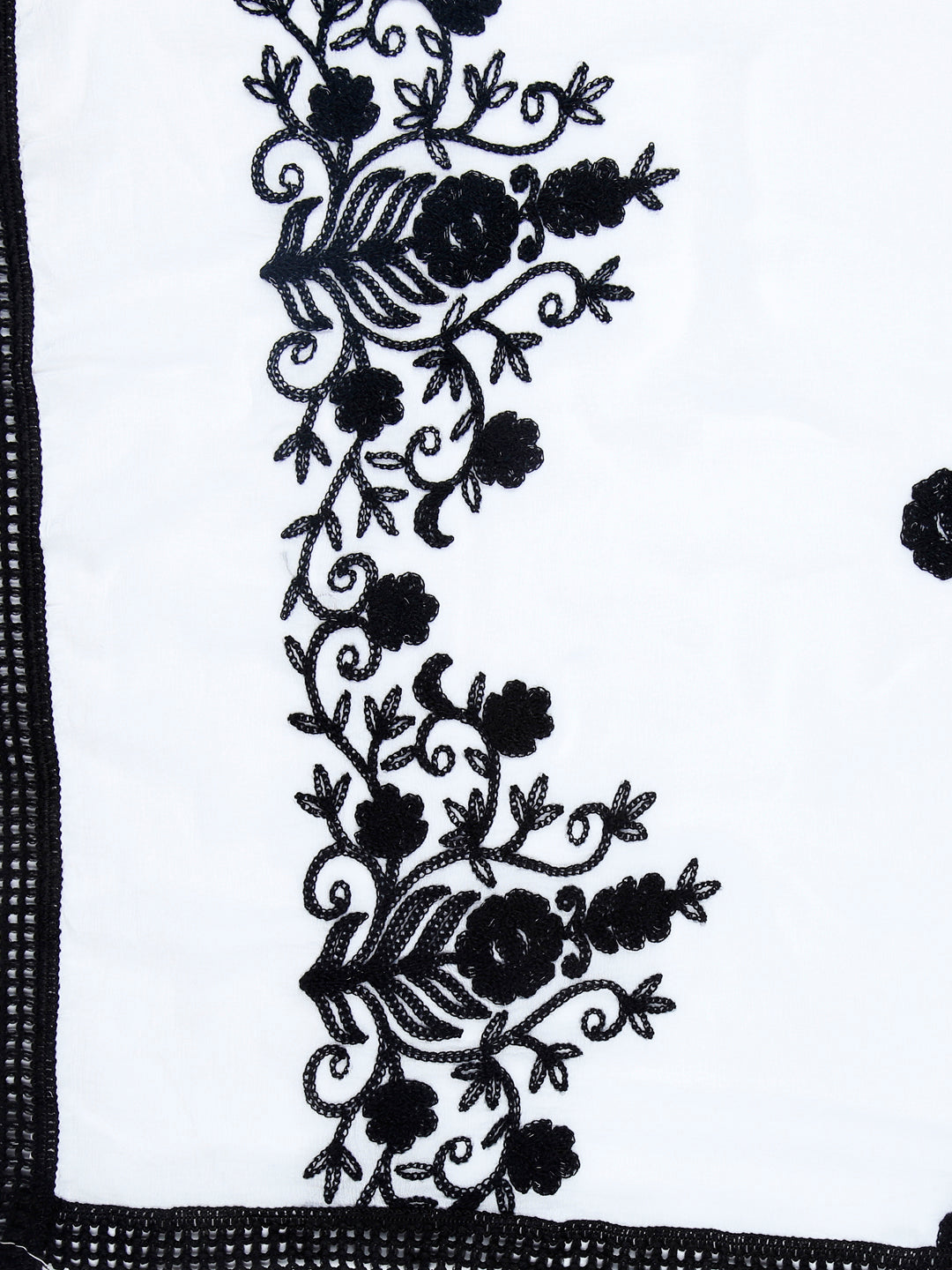 Dupatta Bazaar Women's White Chiffon Dupatta with black embroidery. - Dupatta Bazaar