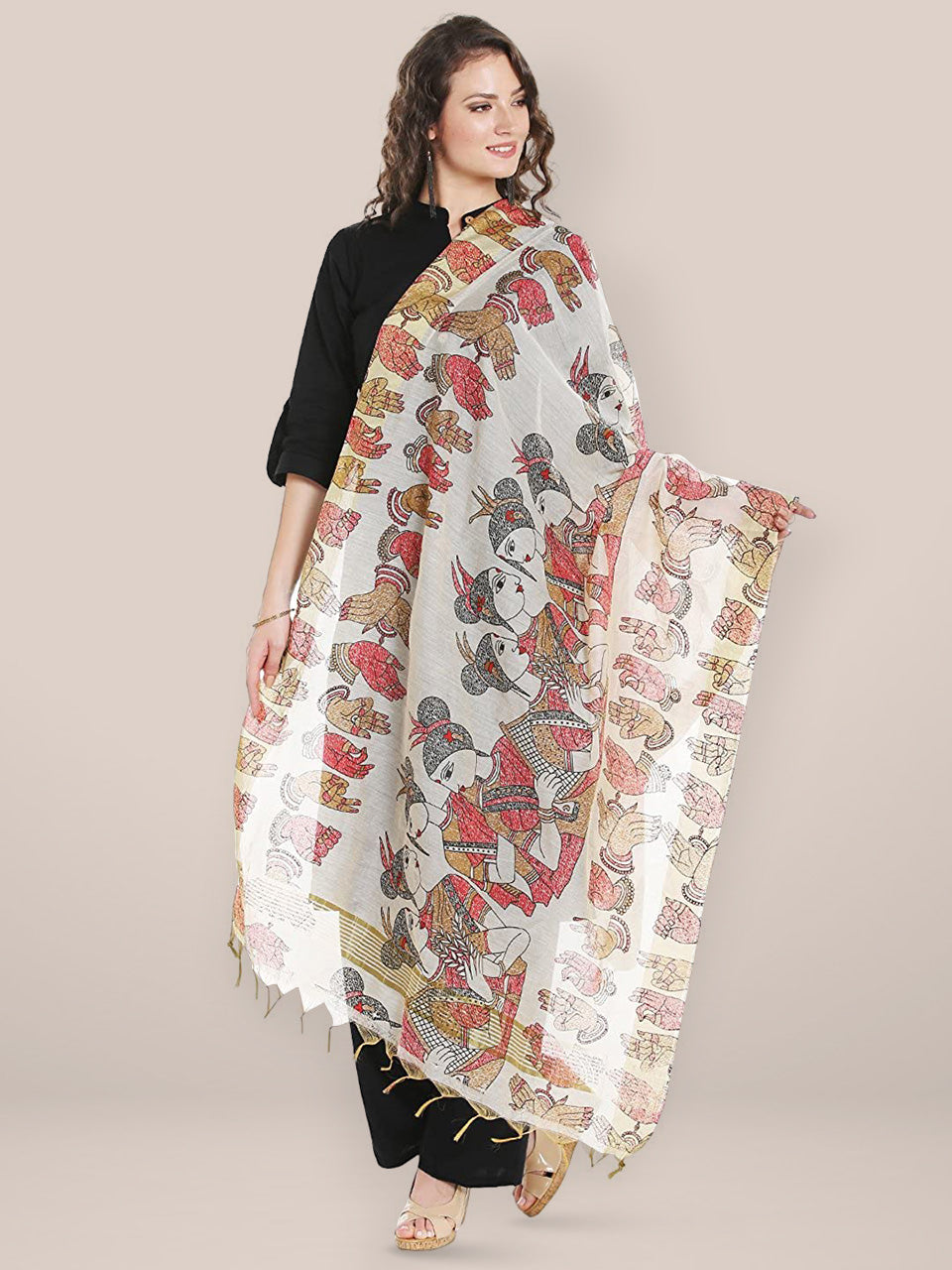 Red Cotton Silk Printed Dupatta freeshipping - Dupatta Bazaar