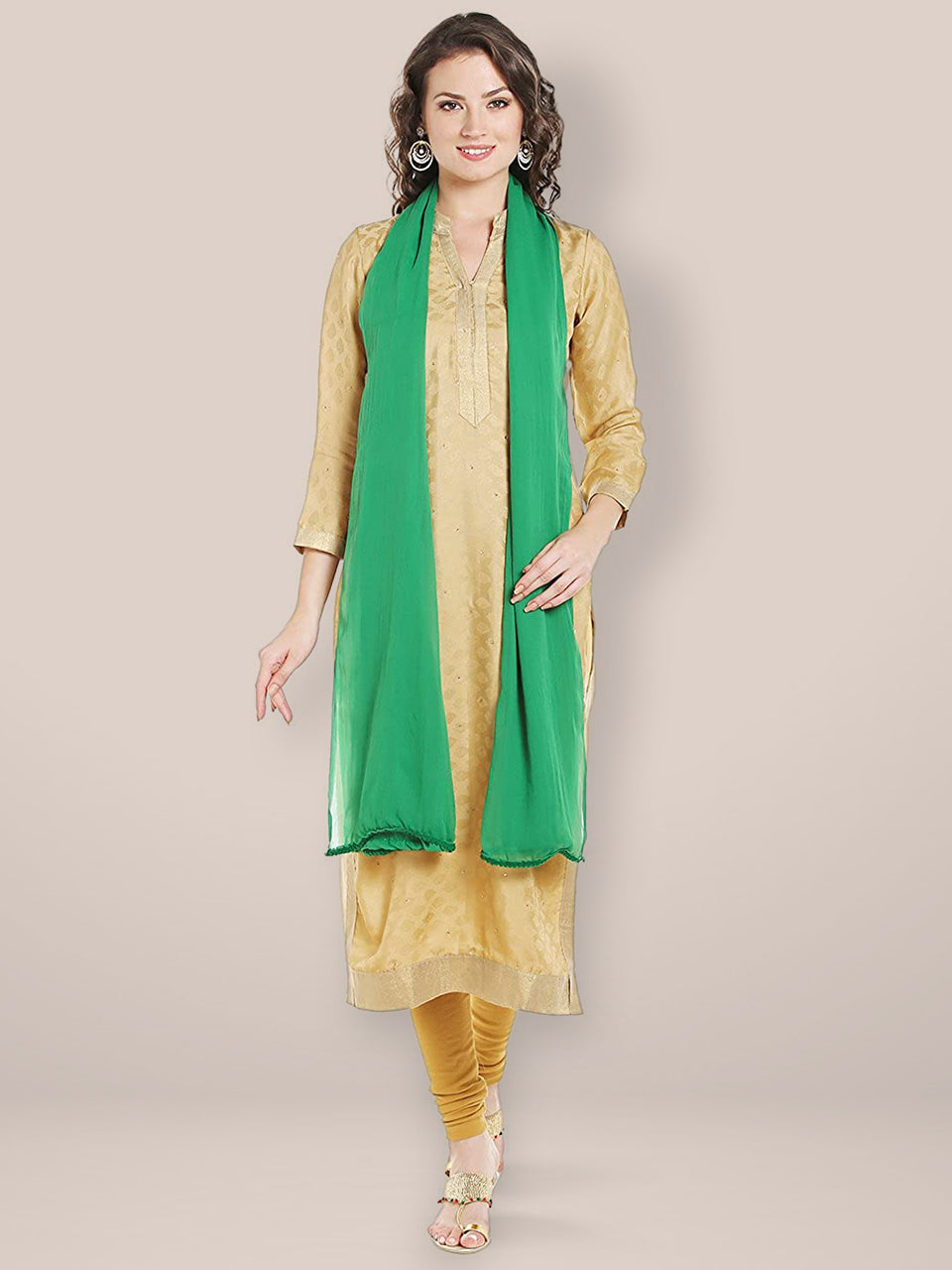 Green Chiffon Dupatta with Beaded Lace freeshipping - Dupatta Bazaar