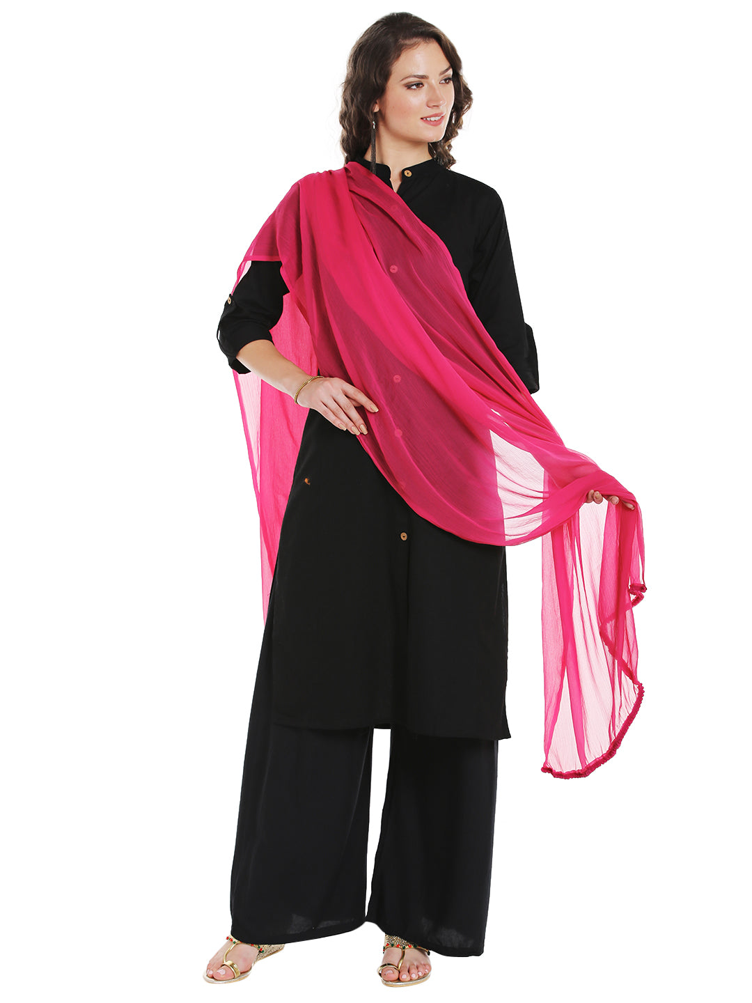 Dupatta Bazaar Women's Pink Chiffon Dupatta with lace. - Dupatta Bazaar