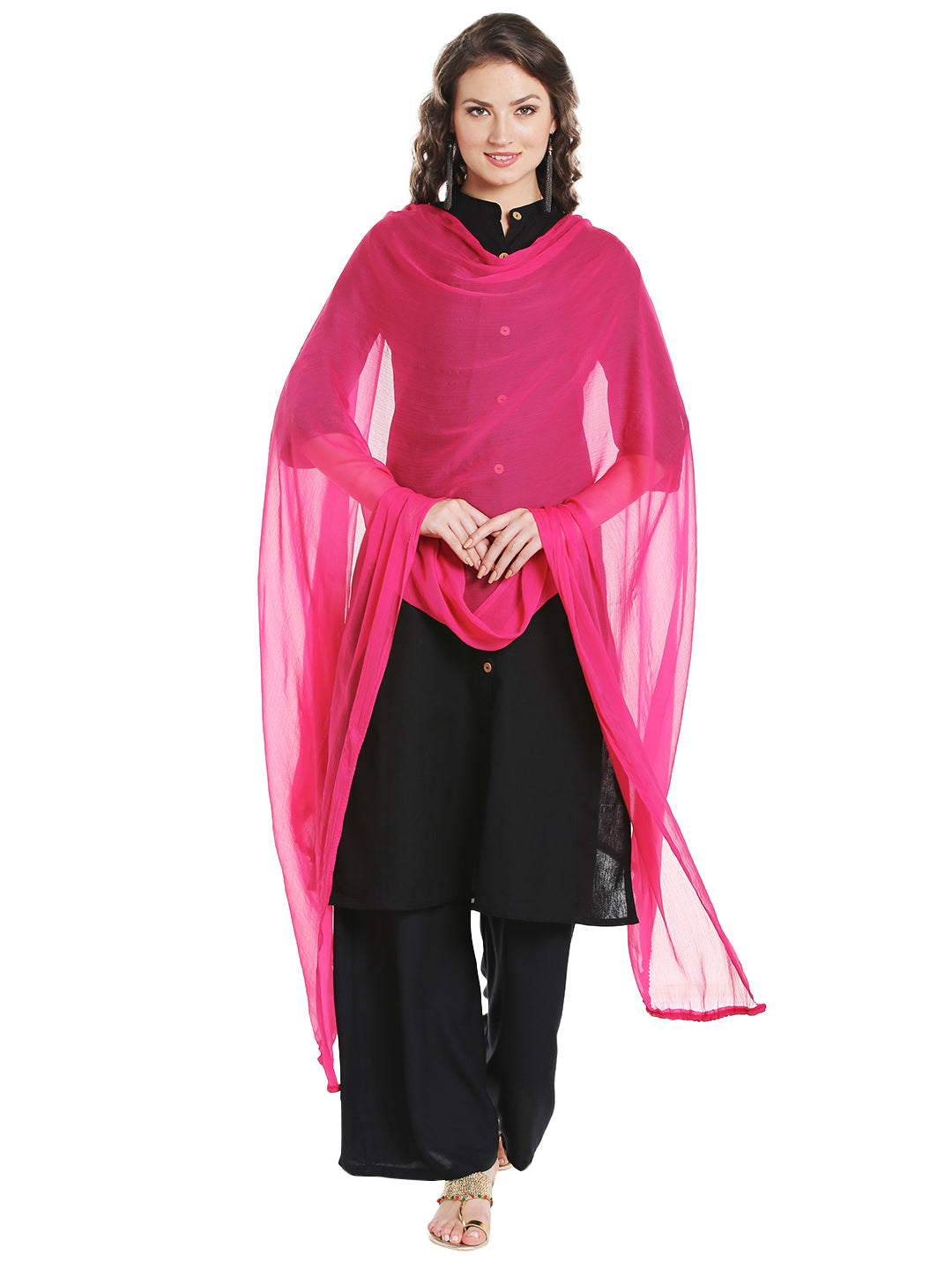 Dupatta Bazaar Women's Pink Chiffon Dupatta with lace. - Dupatta Bazaar