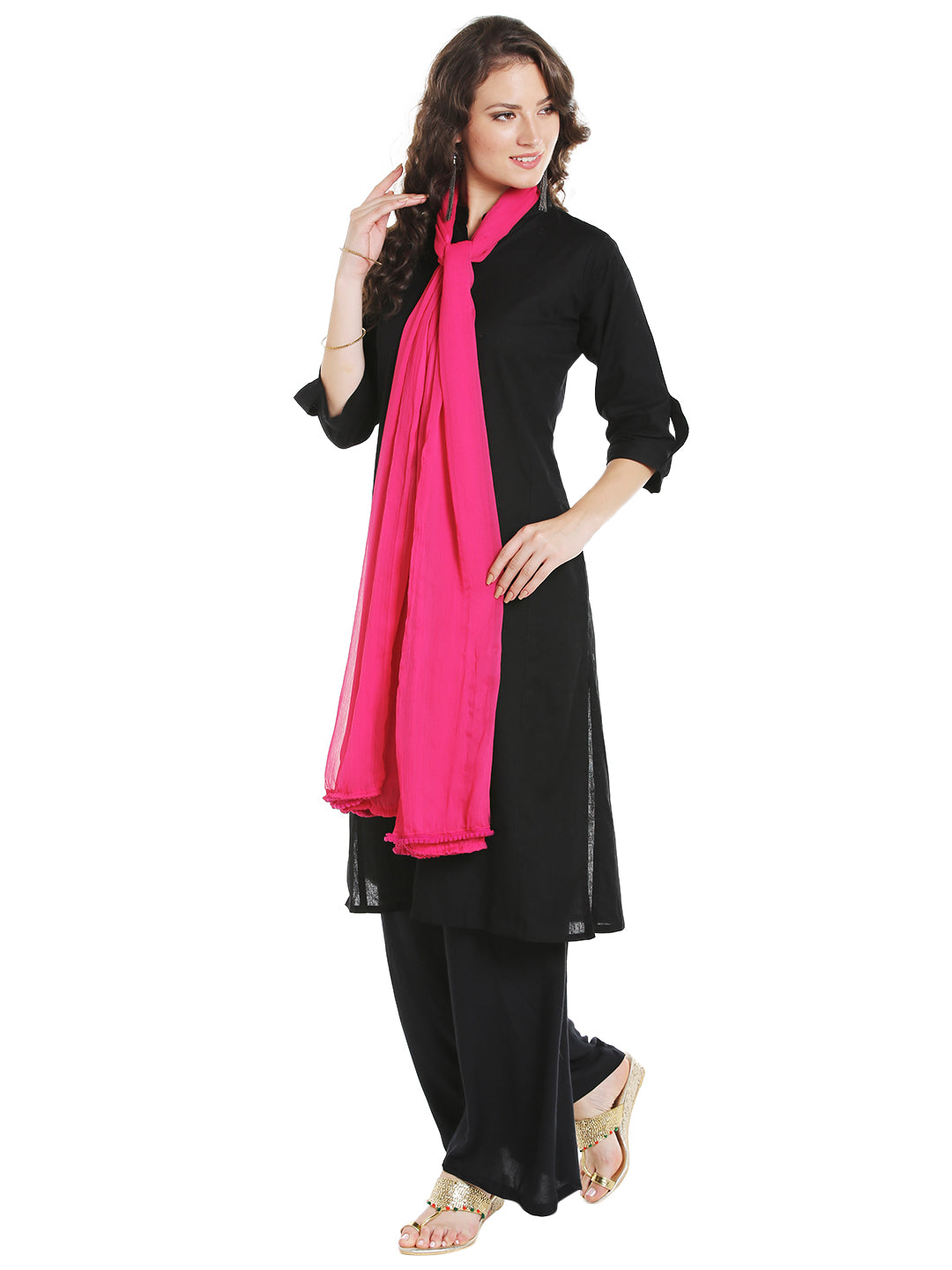 Dupatta Bazaar Women's Pink Chiffon Dupatta with lace. - Dupatta Bazaar