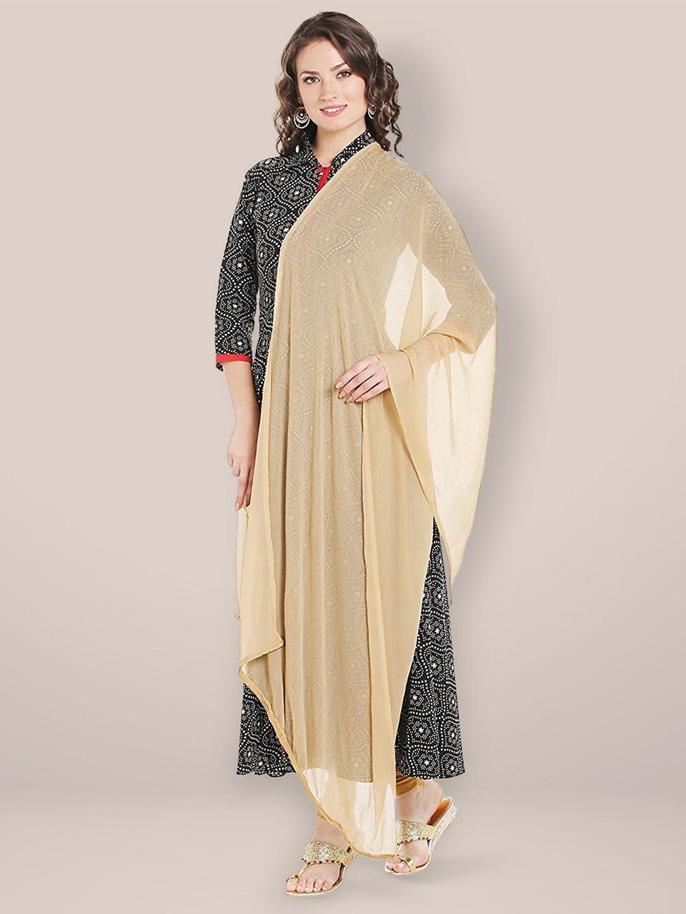 Beige Chiffon Dupatta with Beaded Lace. freeshipping - Dupatta Bazaar