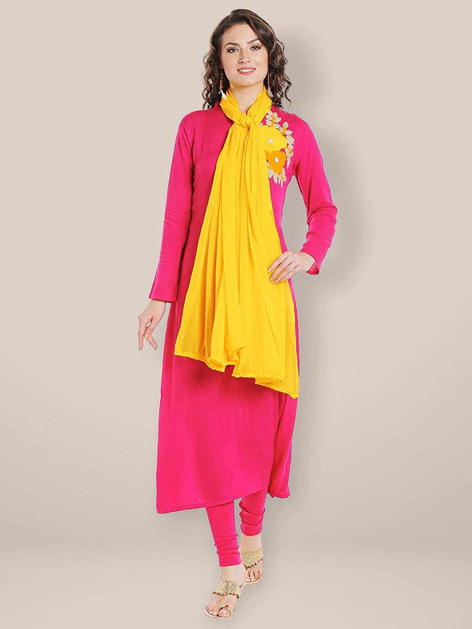 Yellow Chiffon Dupatta with lace freeshipping - Dupatta Bazaar
