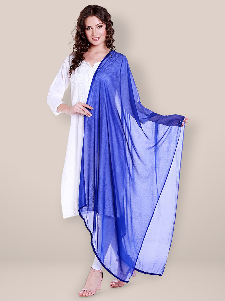 Blue Chiffon Dupatta with lace. freeshipping - Dupatta Bazaar