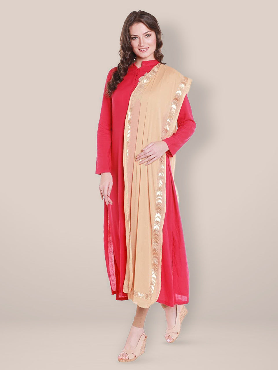 Beige Chiffon Dupatta with Gold Gotta Patti Work. freeshipping - Dupatta Bazaar