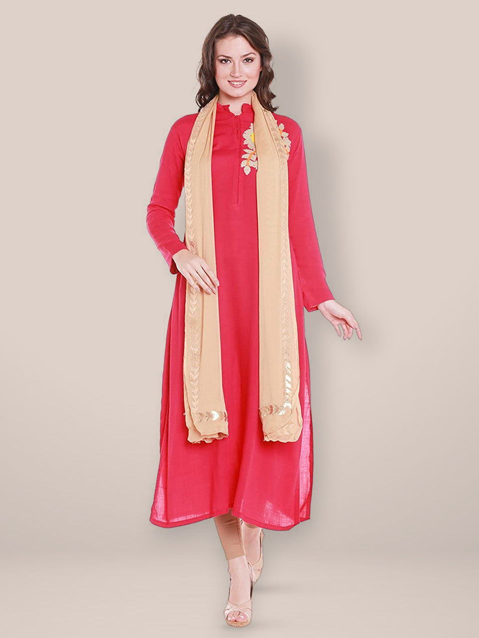 Beige Chiffon Dupatta with Gold Gotta Patti Work. freeshipping - Dupatta Bazaar