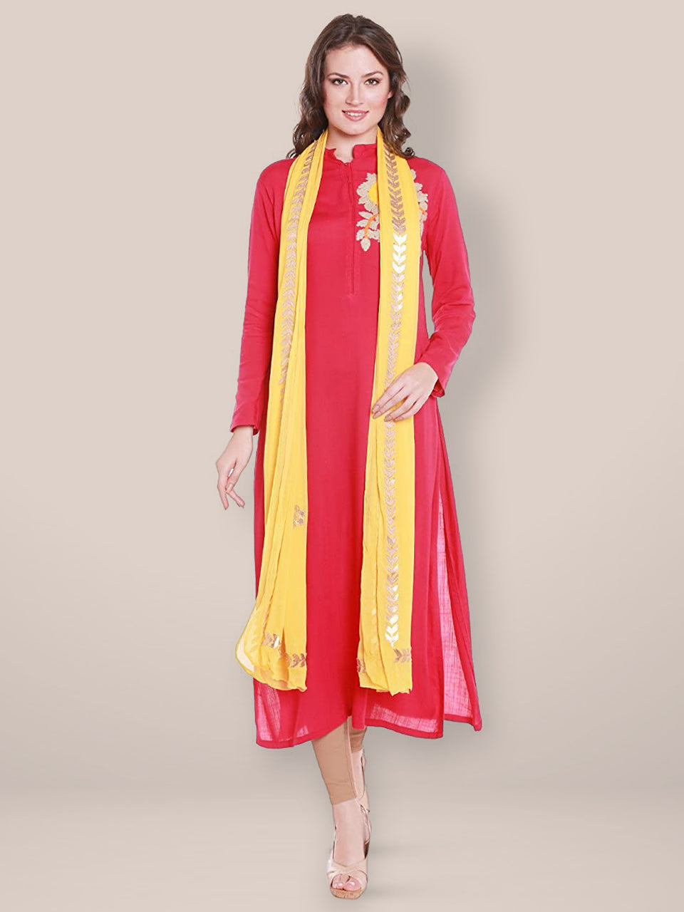Yellow Chiffon Dupatta with Gold Gotta Patti Work. freeshipping - Dupatta Bazaar