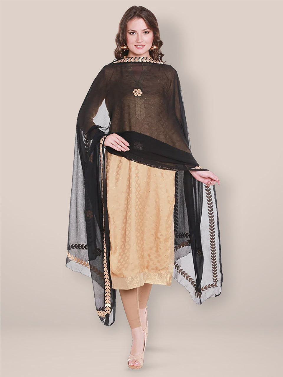 Black Chiffon Dupatta with Gotta Patti Work. freeshipping - Dupatta Bazaar