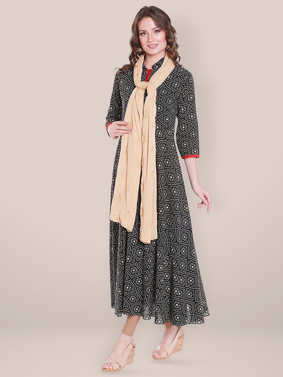 Beige Chiffon Dupatta with Embroidery. freeshipping - Dupatta Bazaar