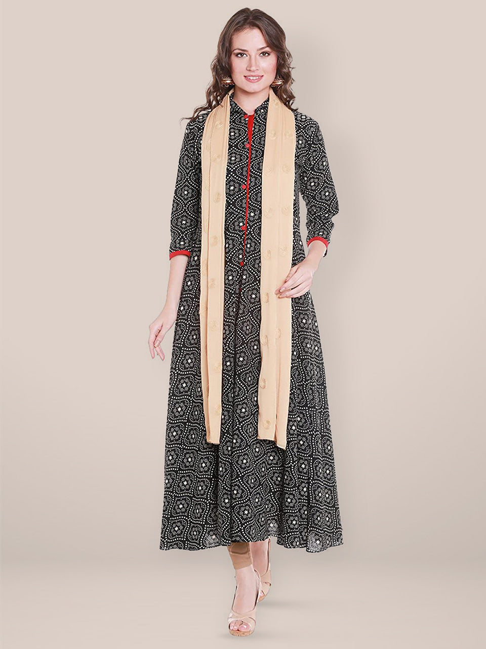 Beige Chiffon Dupatta with Embroidery. freeshipping - Dupatta Bazaar