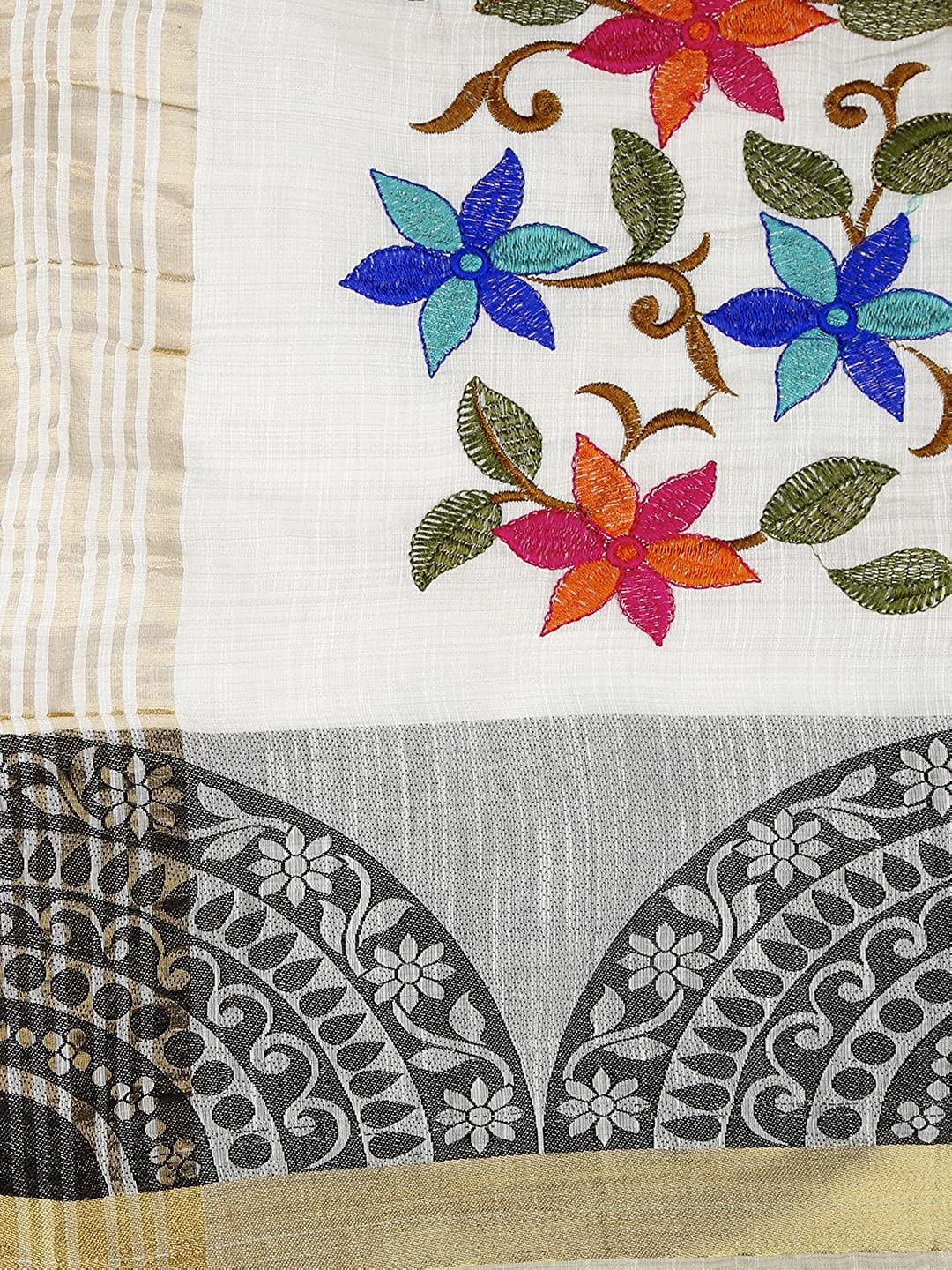 Cotton Silk Dupatta with Multicoloured Floral Embroidery. freeshipping - Dupatta Bazaar