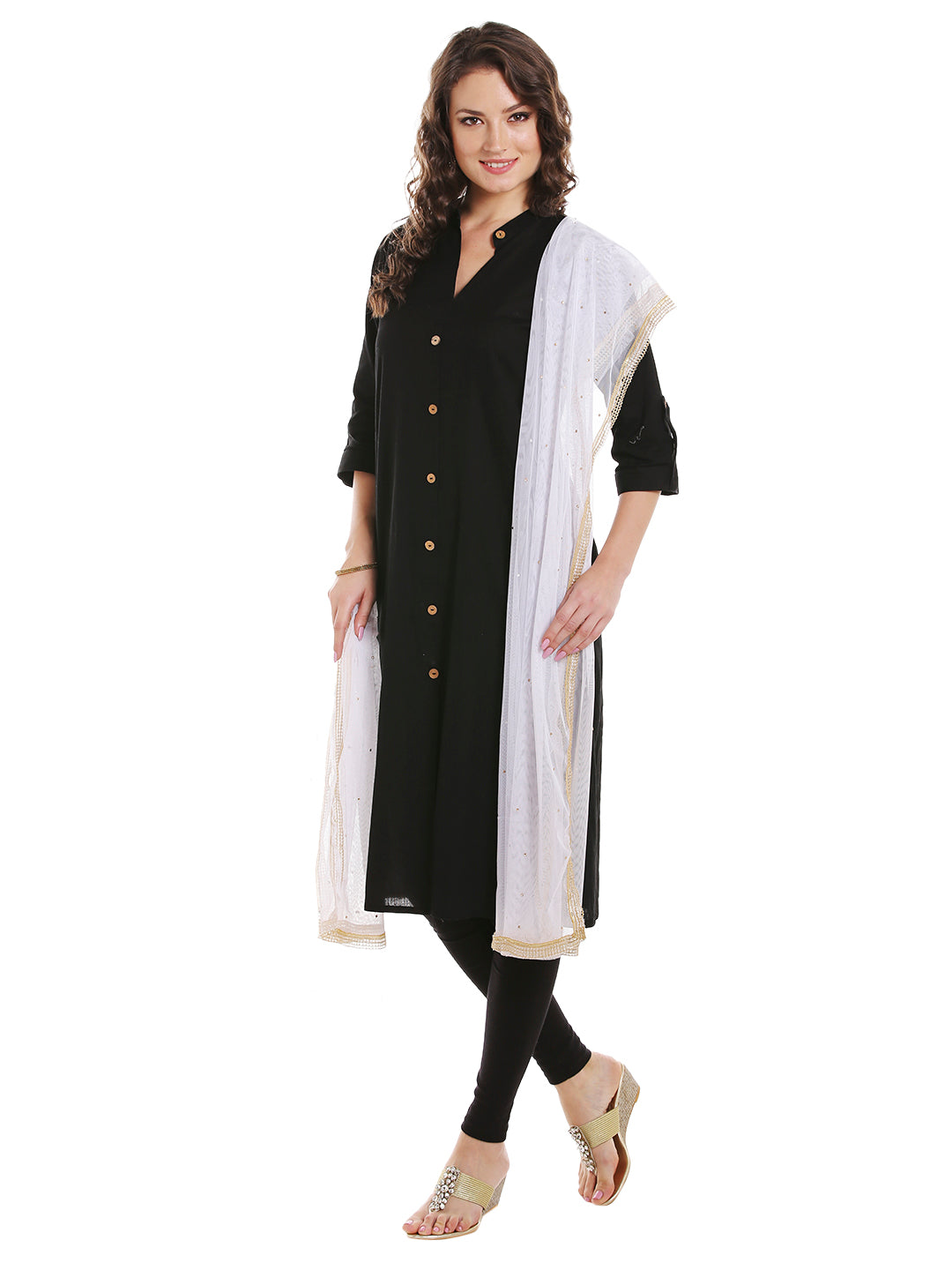Dupatta Bazaar Women's White Net Dupatta with Gold Border - Dupatta Bazaar