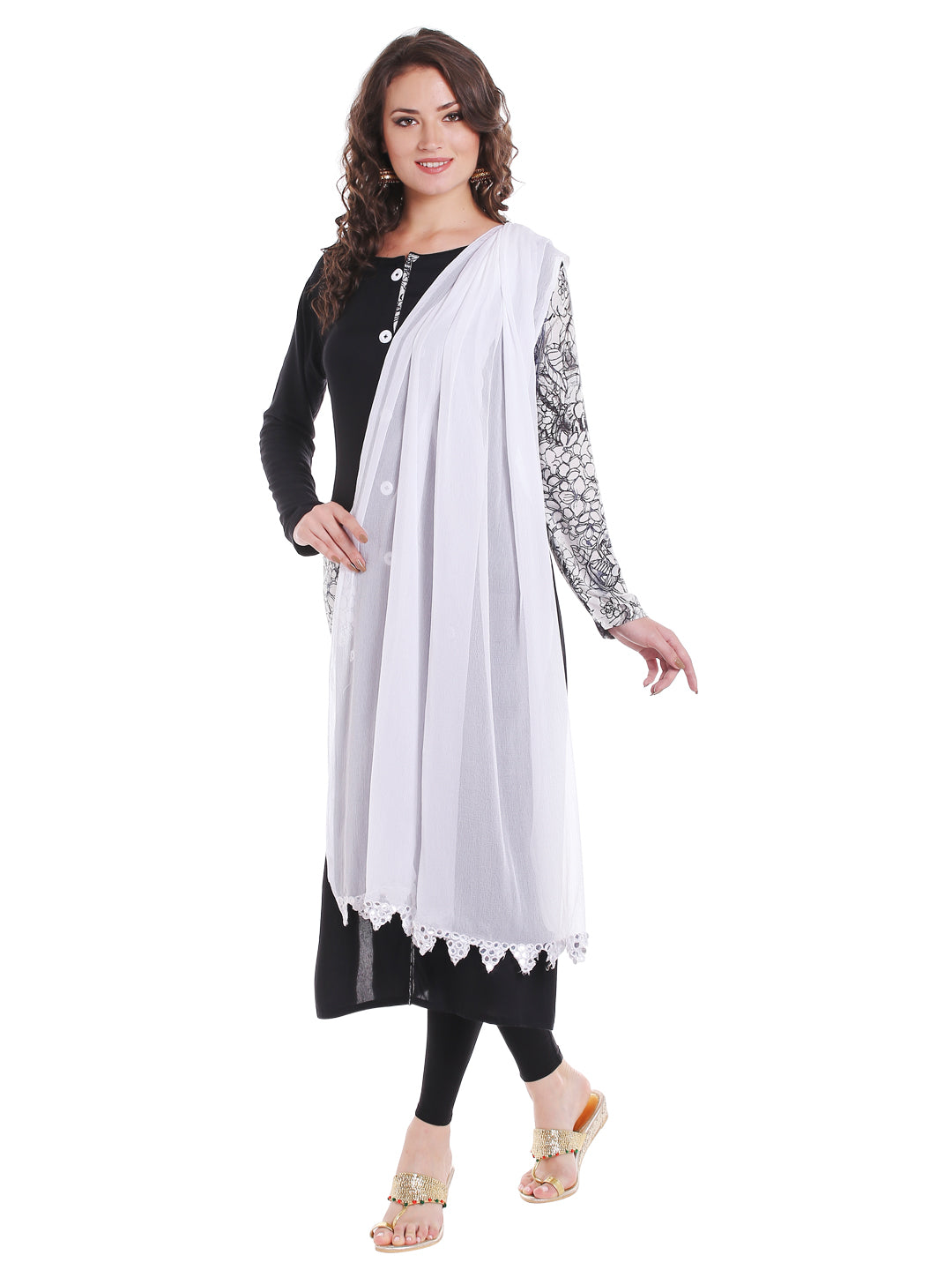 Dupatta Bazaar Women's White Chiffon Dupatta with Mirror work. - Dupatta Bazaar