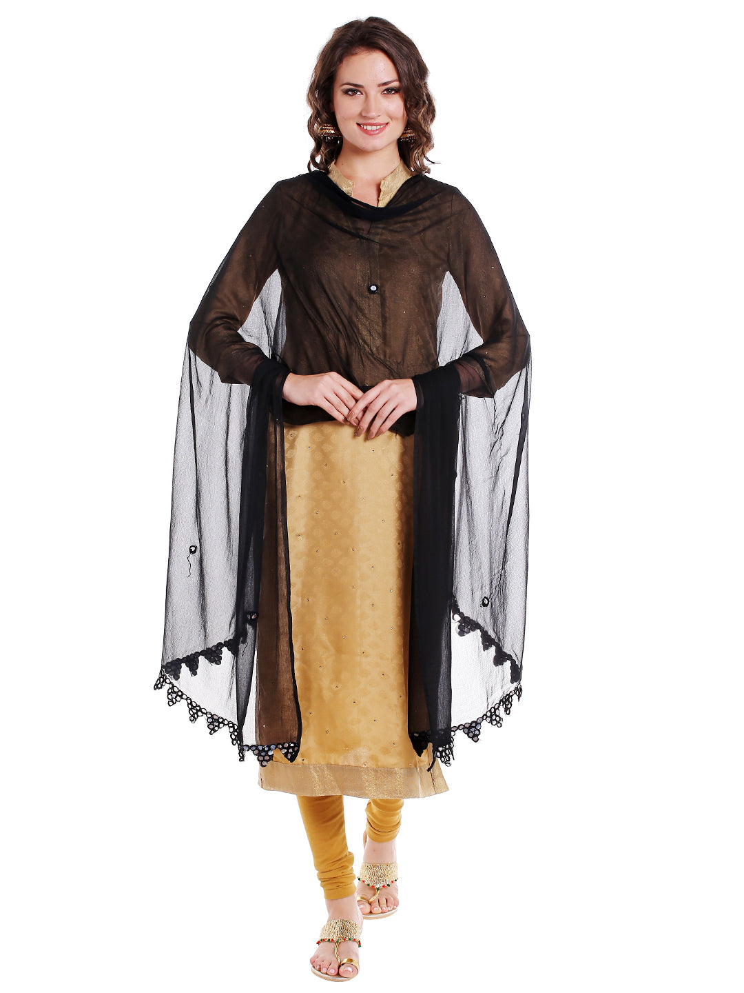 Dupatta Bazaar Women's Black Chiffon Dupatta with Mirror work. - Dupatta Bazaar