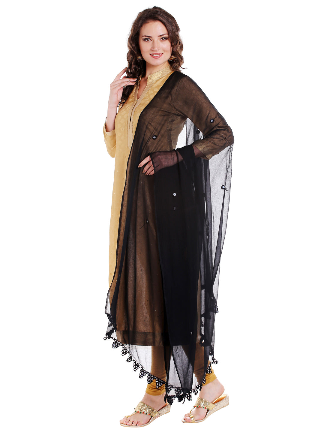 Dupatta Bazaar Women's Black Chiffon Dupatta with Mirror work. - Dupatta Bazaar