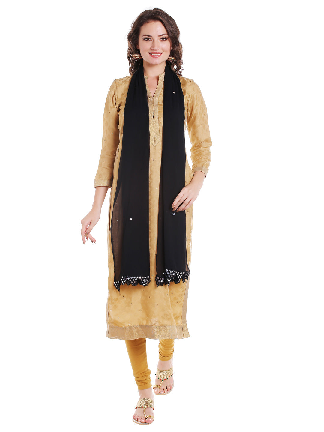 Dupatta Bazaar Women's Black Chiffon Dupatta with Mirror work. - Dupatta Bazaar