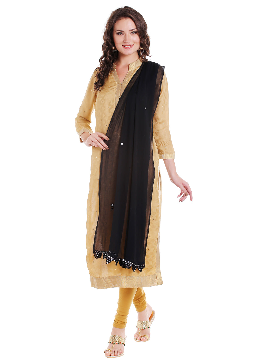 Dupatta Bazaar Women's Black Chiffon Dupatta with Mirror work. - Dupatta Bazaar