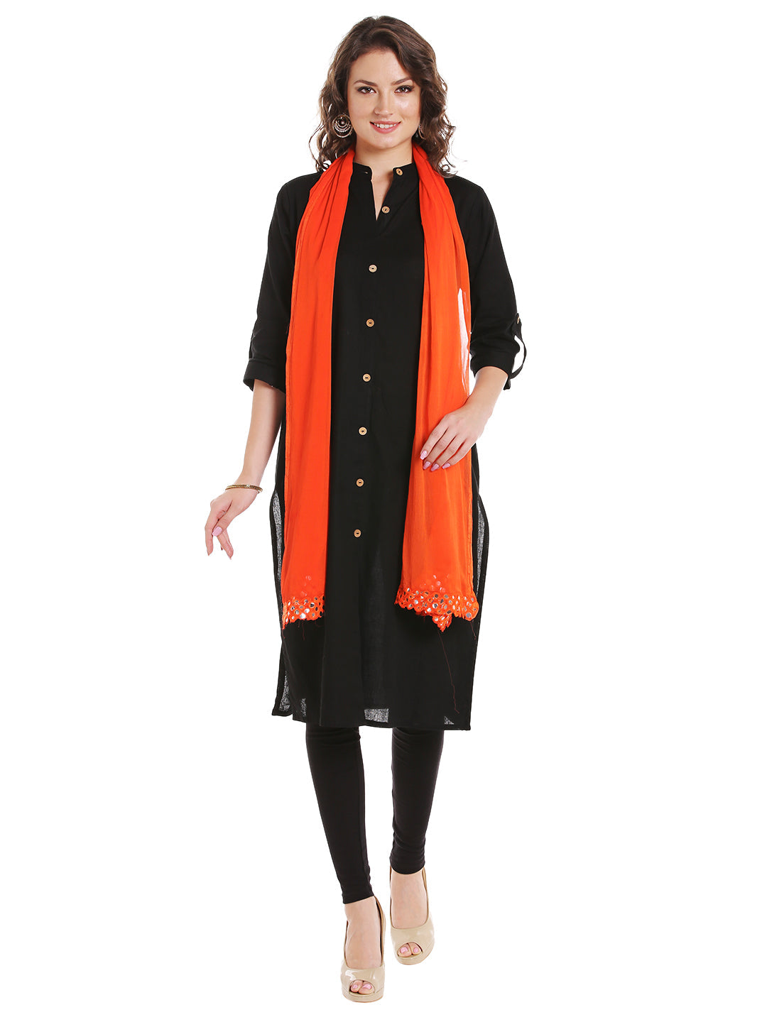 Dupatta Bazaar Women's Orange Chiffon Dupatta with Mirror work. - Dupatta Bazaar