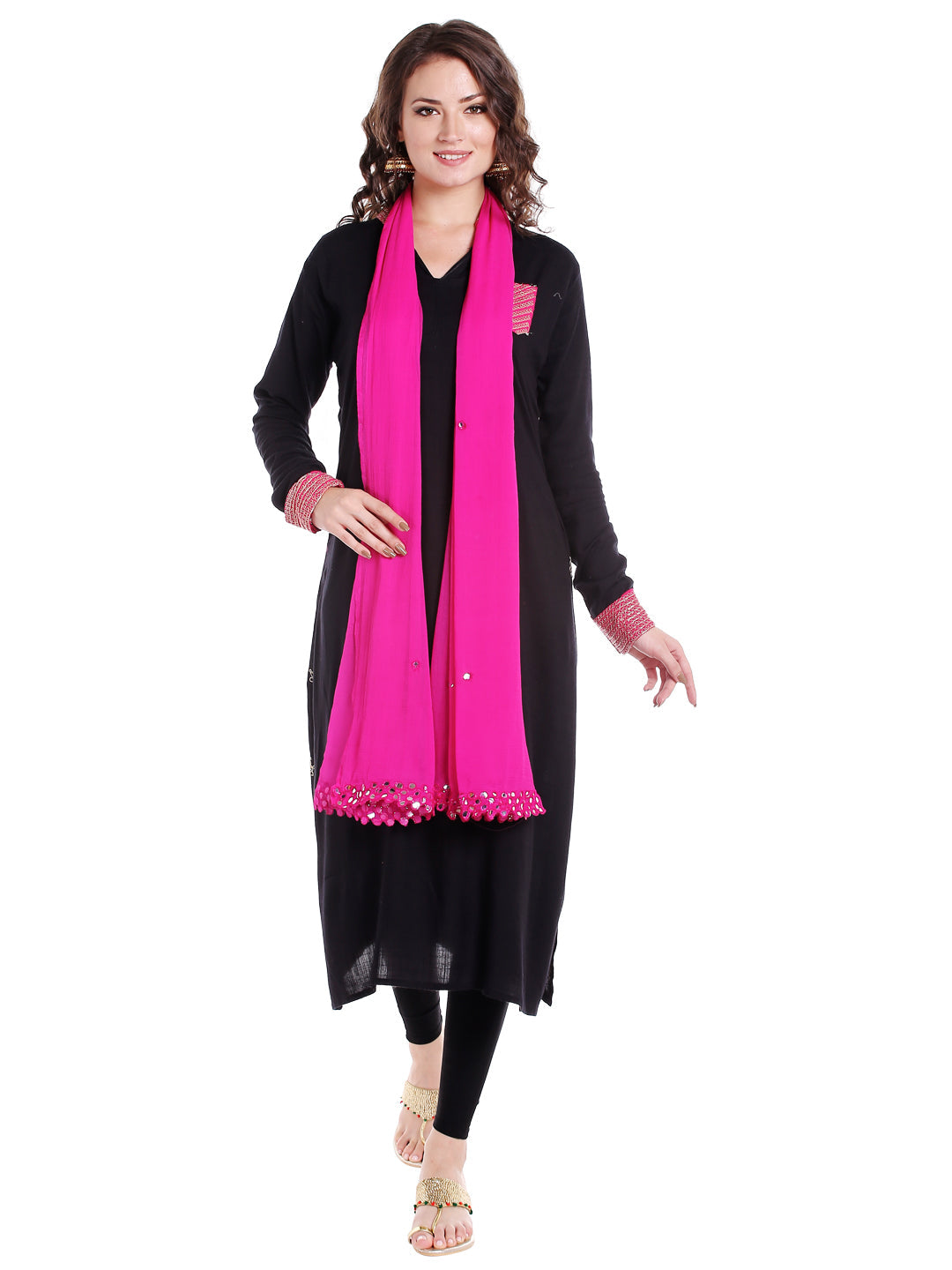 Dupatta Bazaar Women's Pink Chiffon Dupatta with Mirror work. - Dupatta Bazaar